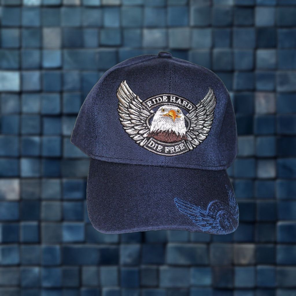 Vintage VINTAGE ACE Motorcycle Cap Baseball Hat Adult Adjustable DARK BLUE Eagle Wings Ride Hard Die Free Biker 90s Mens Size ONE SIZE - 1 Thumbnail