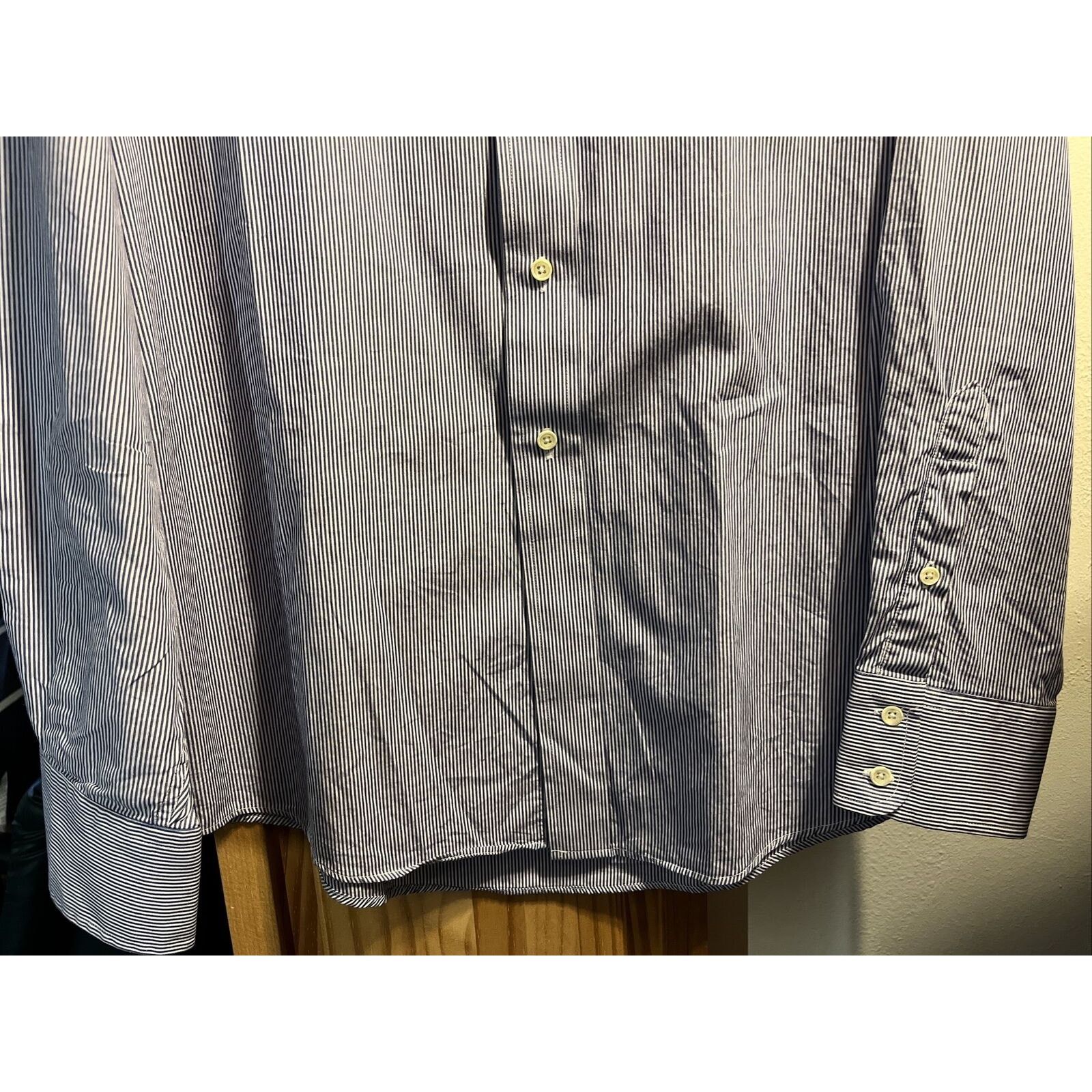Burberry Burberrys Men’s 16 36 Blue White Striped Button Cotton Shirt Size US XL / EU 56 / 4 - 6 Thumbnail