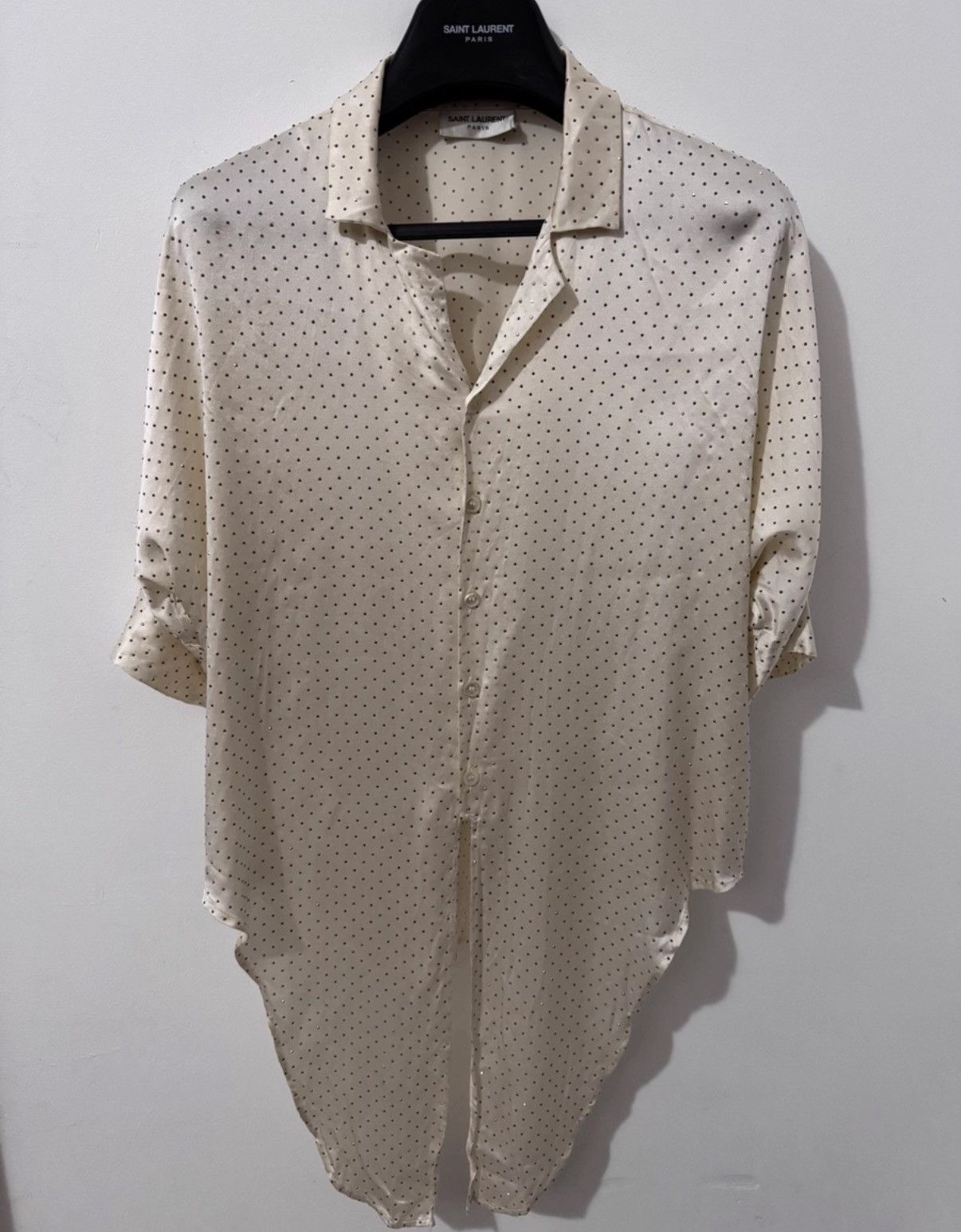 Saint Laurent Paris Saint Laurent 20SS Runway Off-White Silk Full-Studded Shirt Size US XL / EU 56 / 4 - 3 Thumbnail
