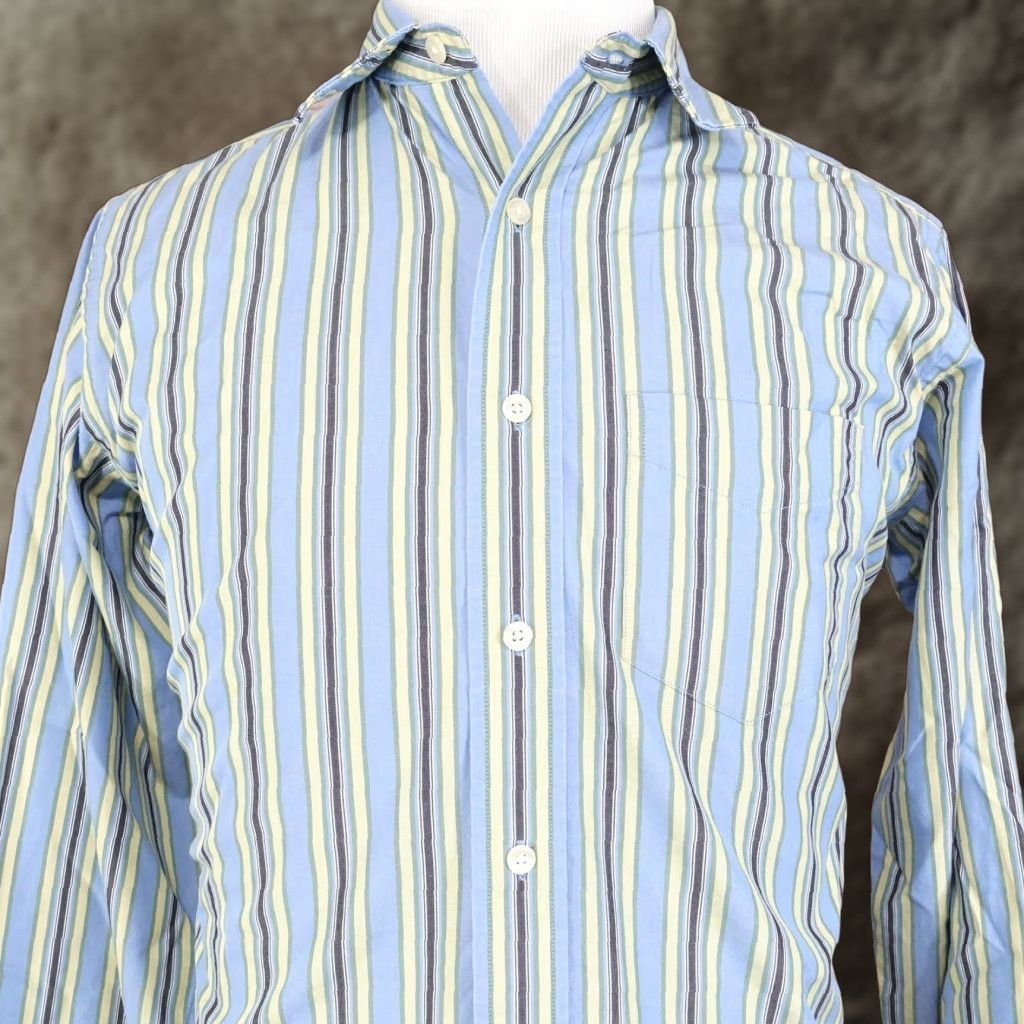 Gap GAP Shirt Mens M Classic Fit Blue Yellow Striped Button-Down, Cotton, Long Sleeve, Casual Business, 90s-Inspired? Size US M / EU 48-50 / 2 - 1 Thumbnail