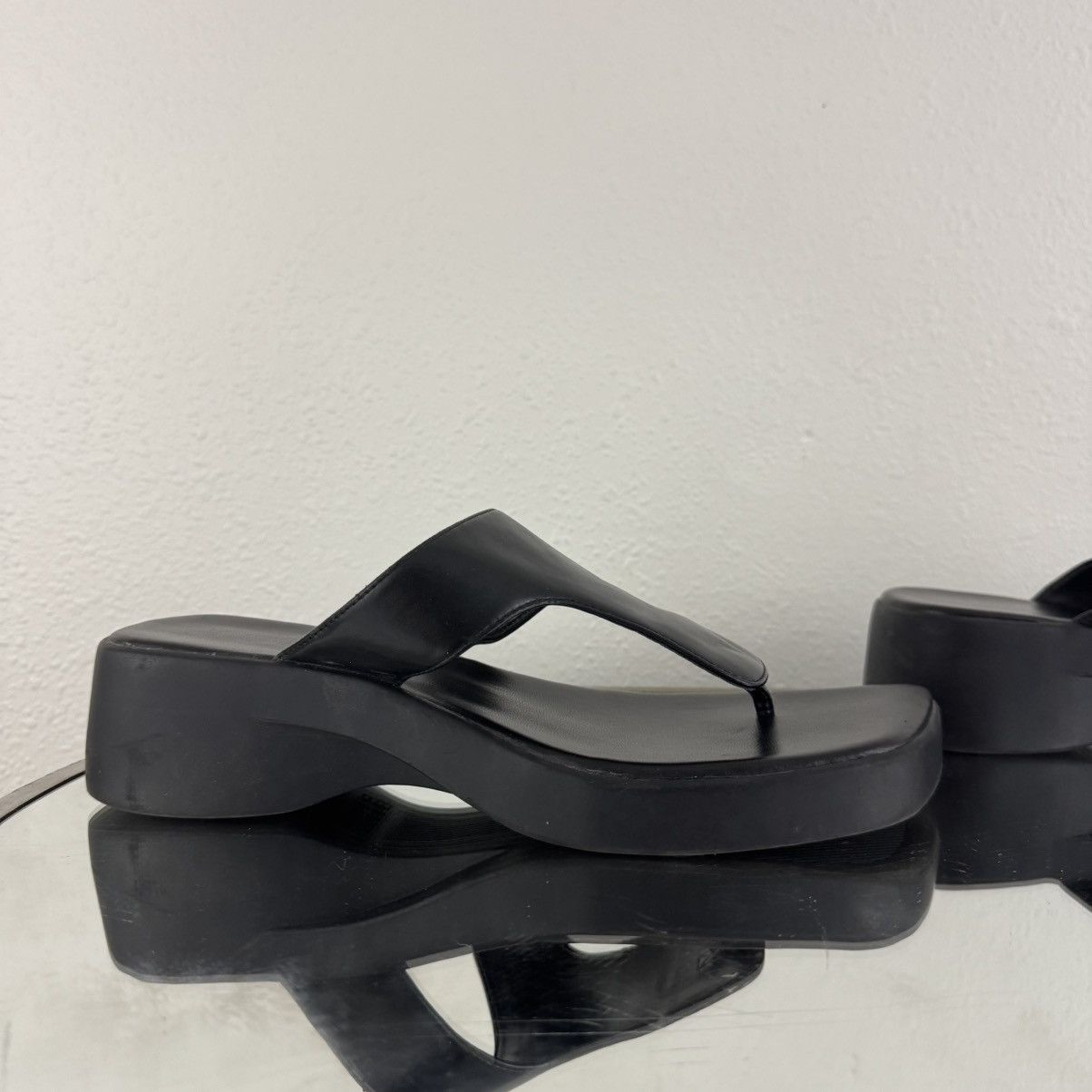Faded Glory FADED GLORY Y2K 90s Black Faux Leather Platform Sandals Size US 8.5 / IT 38.5 - 3 Thumbnail