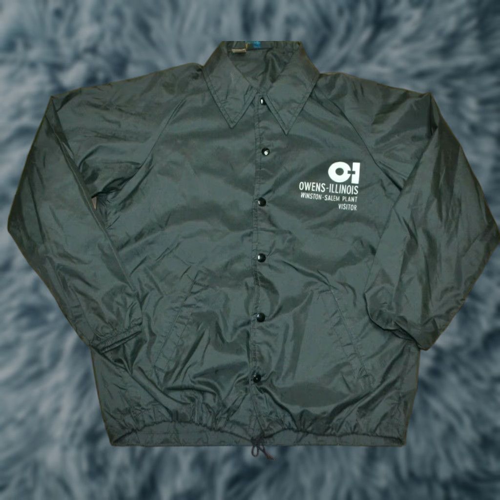 Champion VINTAGE Champion Windbreaker Jacket Mens M Nylon Black 90s Winston Salem O-I Glass Packaging Work Theme Jacket Size US M / EU 48-50 / 2 - 1 Thumbnail