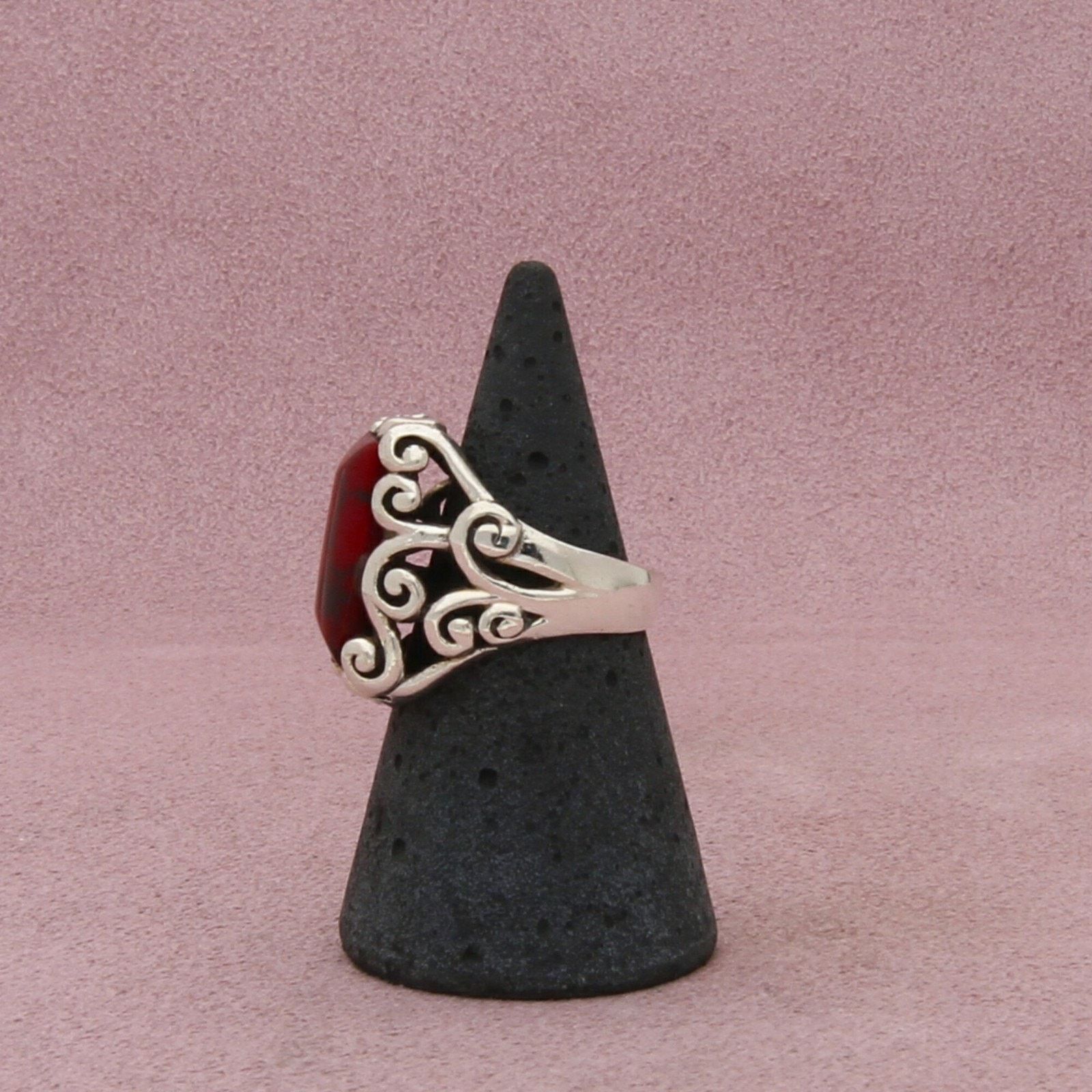 Sterling Silver sterling silver vintage red jasper scroll ring size 5.75 Size ONE SIZE - 2 Thumbnail