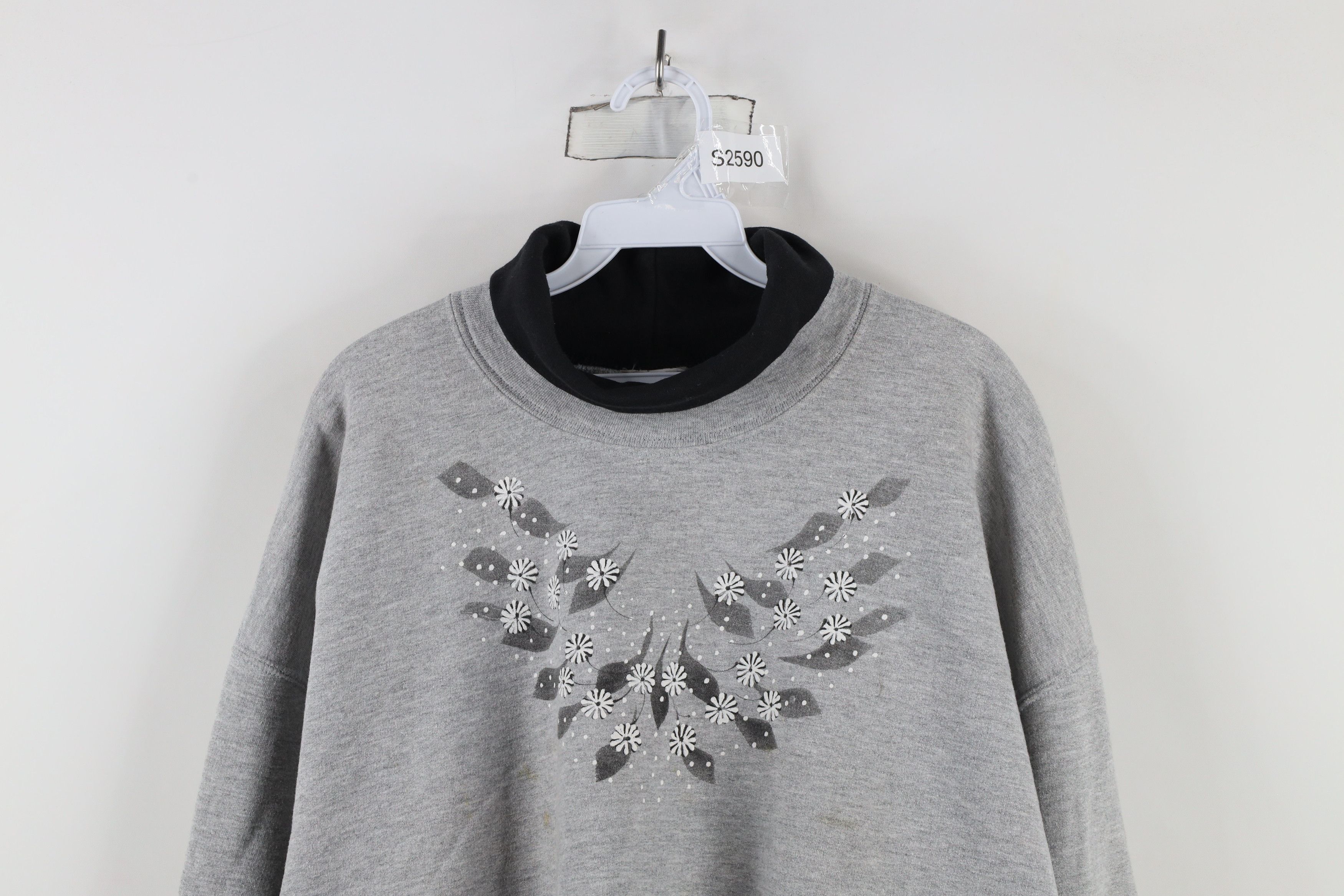 Vintage Vintage 90s Streetwear Flower Turtleneck Sweatshirt Gray Size 3XL / US 20-22 - 2 Thumbnail
