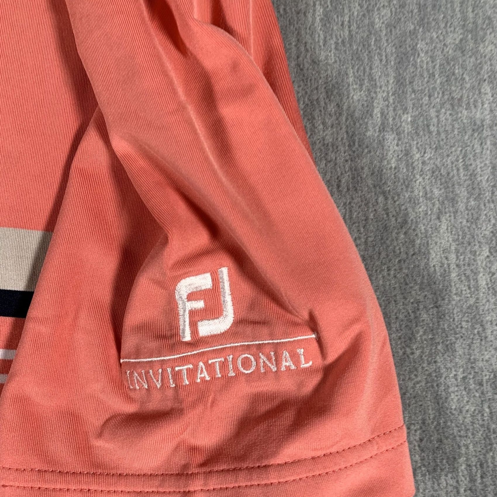 Footjoy FootJoy Shirt Mens M Coral Striped Polo Golf Athletic Fit Invitational Size US M / EU 48-50 / 2 - 5 Thumbnail