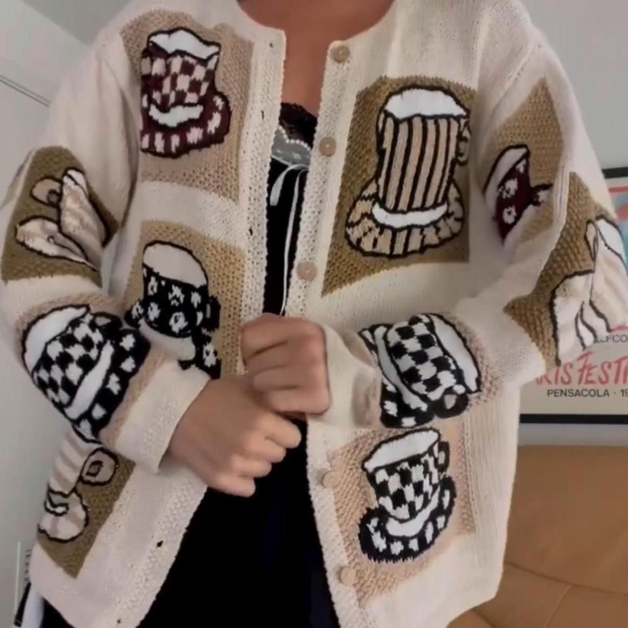 Robert Talbott CRAZY Talbots Vintage Coffee Hand Knit Cardigan Large Size L / US 10 / IT 46 - 2 Thumbnail