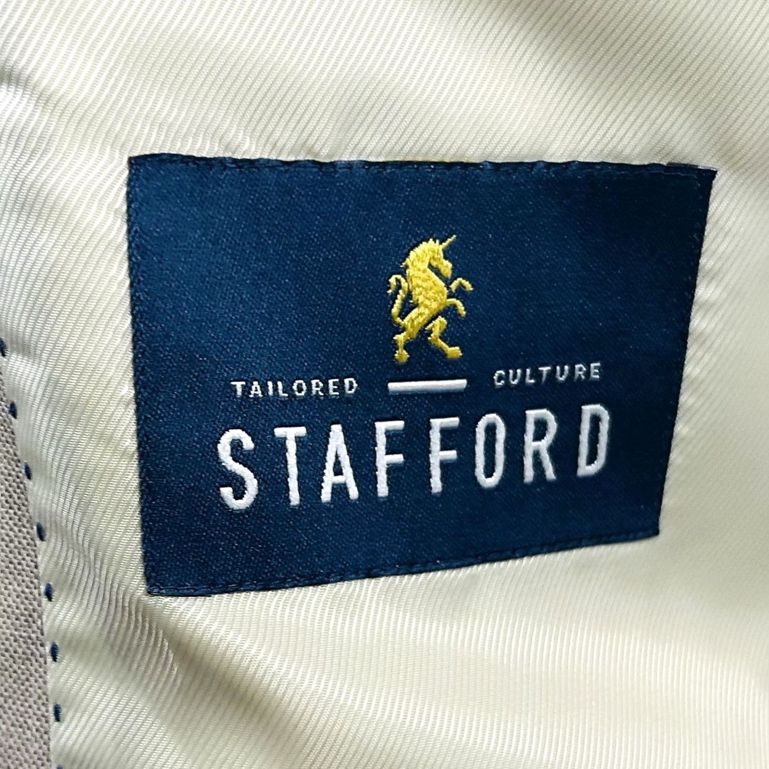 Stafford Stafford 40S Classic Fit Sharkskin Sport Coat Beige Wool Blend Two Button Vented Men's Jacket Size US XS / EU 42 / 0 - 3 Thumbnail