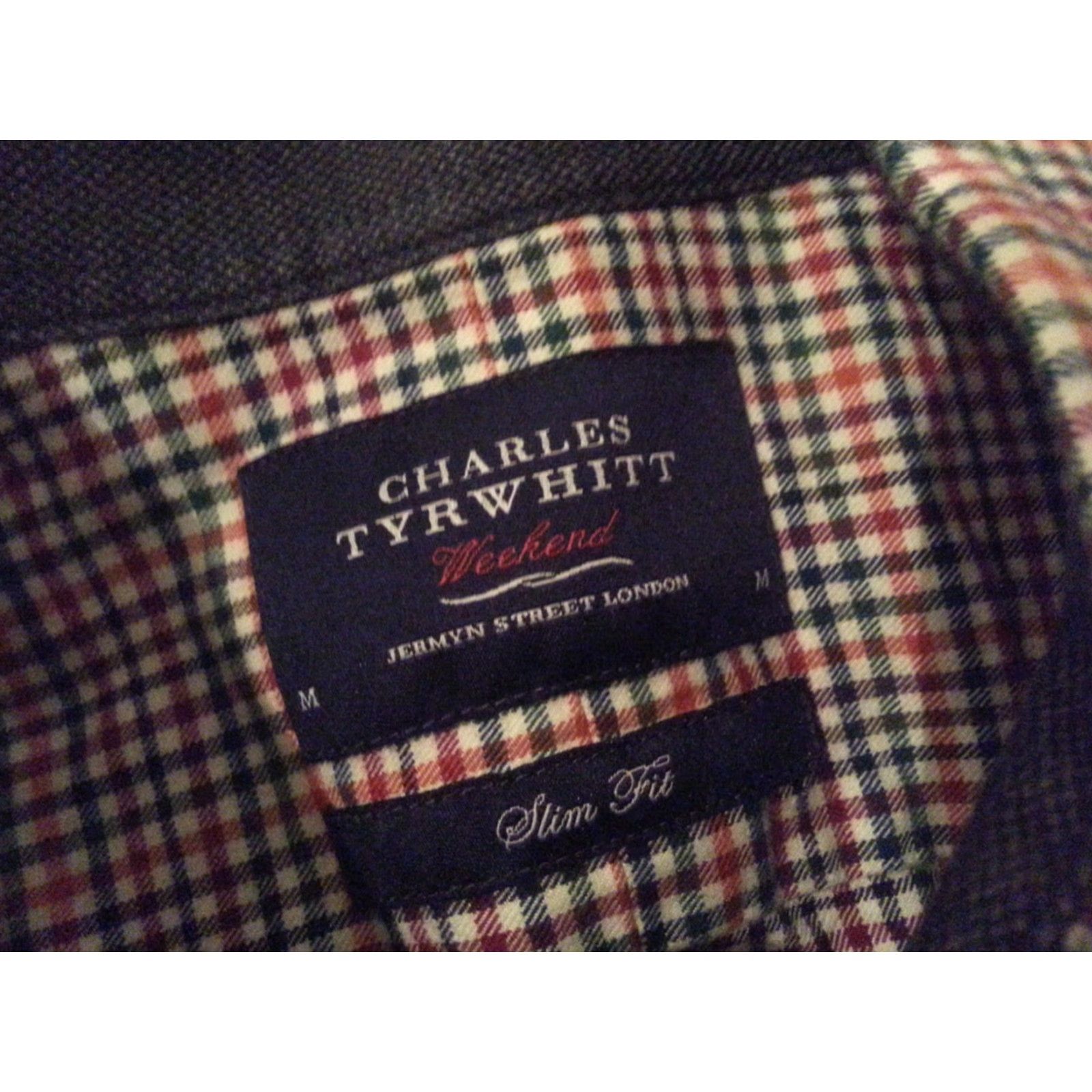 Charles Tyrwhitt VINTAGE Charles TYRWHITT Plaid Dress Shirt M Medium Slim Green Red Button Cotton Size 40R - 4 Thumbnail