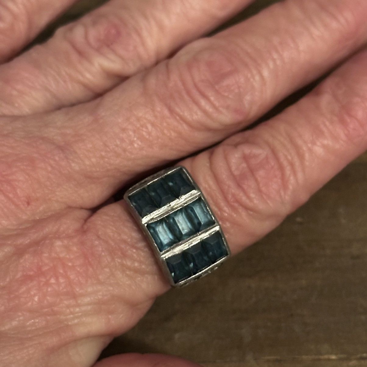 Vintage Vintage aqua baguette stones ring Size ONE SIZE - 3 Thumbnail