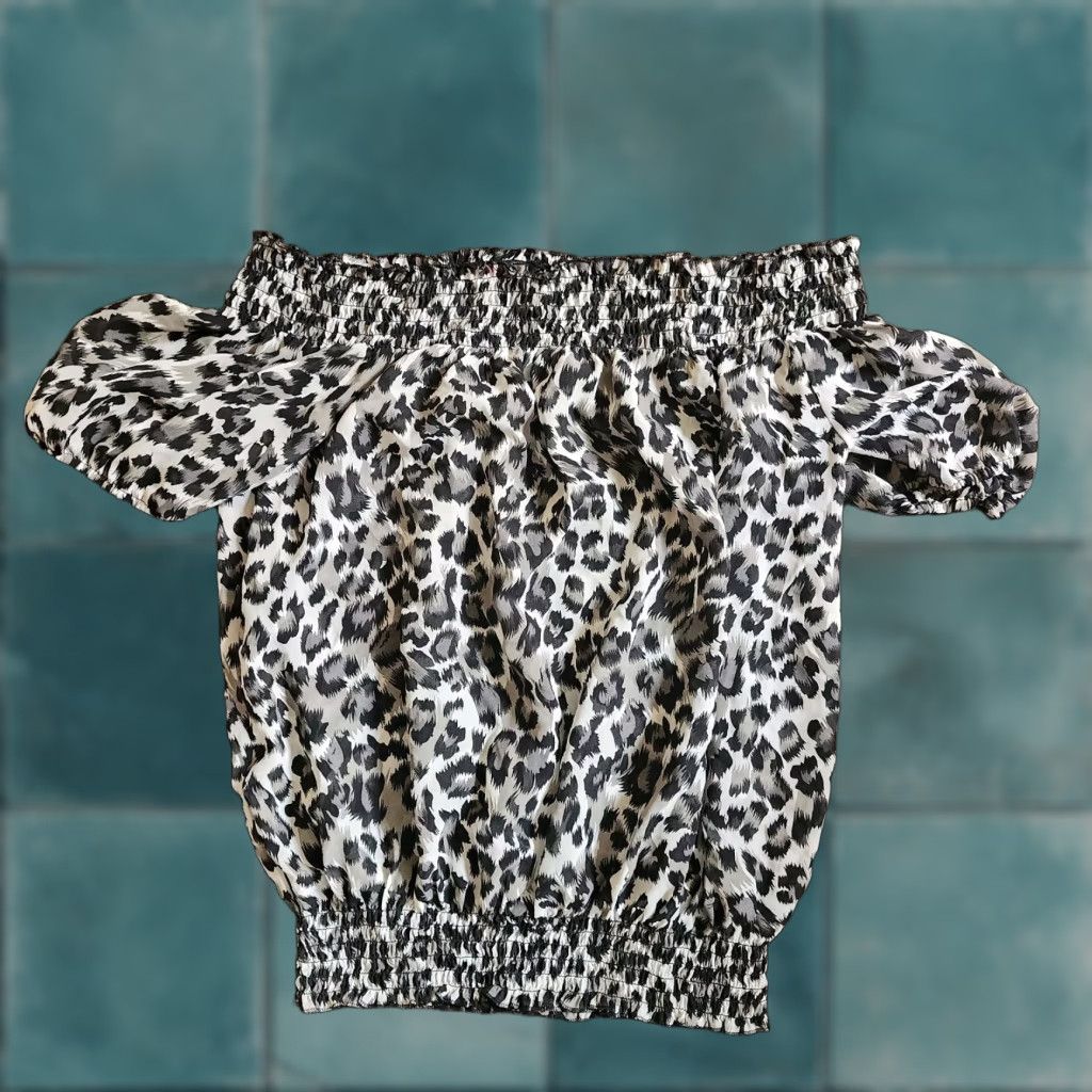 Forever 21 Forever 21 Leopard Print Off Shoulder Top - Short Sleeve - Pullover - Size S/P - Multicolor - Blouse - Women - Casual Party Travel - S/P Size S / US 4 / IT 40 - 1 Thumbnail