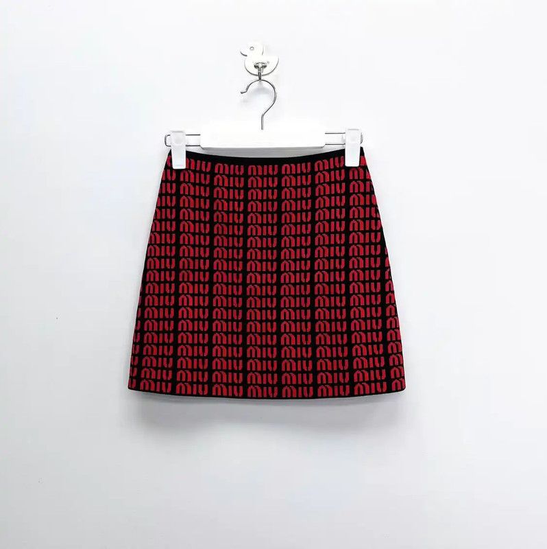 Miu Miu Miu Miu Red Logo A-Line Mini Skirt 0089 Size 23" - 1 Thumbnail