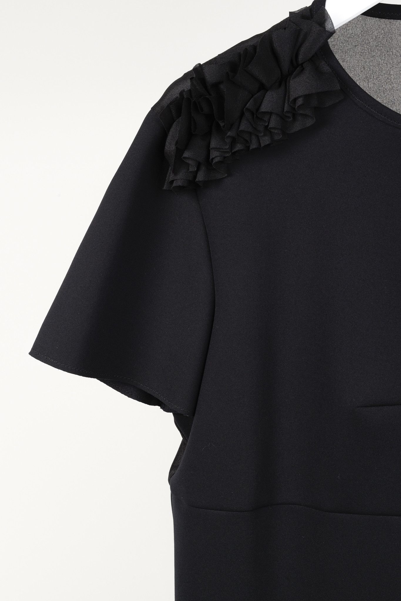 Marie Saint Pierre Marie Saint Pierre Black Neoprene Ruffle-Shoulder Mini Dress Size XL / US 12-14 / IT 48-50 - 5 Thumbnail
