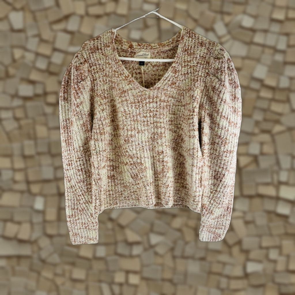 Vintage Universal Thread Sweater Womens Size Small Pink White Cream Pullover Puff Sleeve Size S / US 4 / IT 40 - 1 Thumbnail
