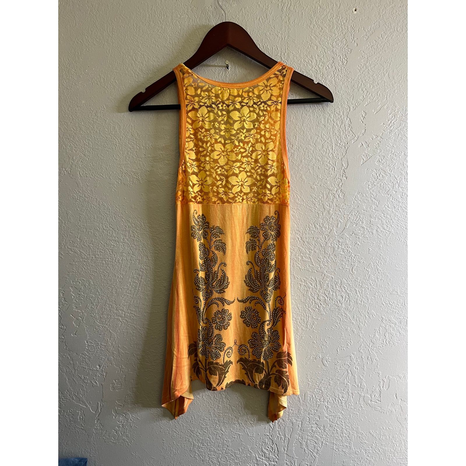 Vintage Vocal Y2K Floral Lace Tank Top Rhinestone Asym Hem Sz S Size S / US 4 / IT 40 - 2 Thumbnail