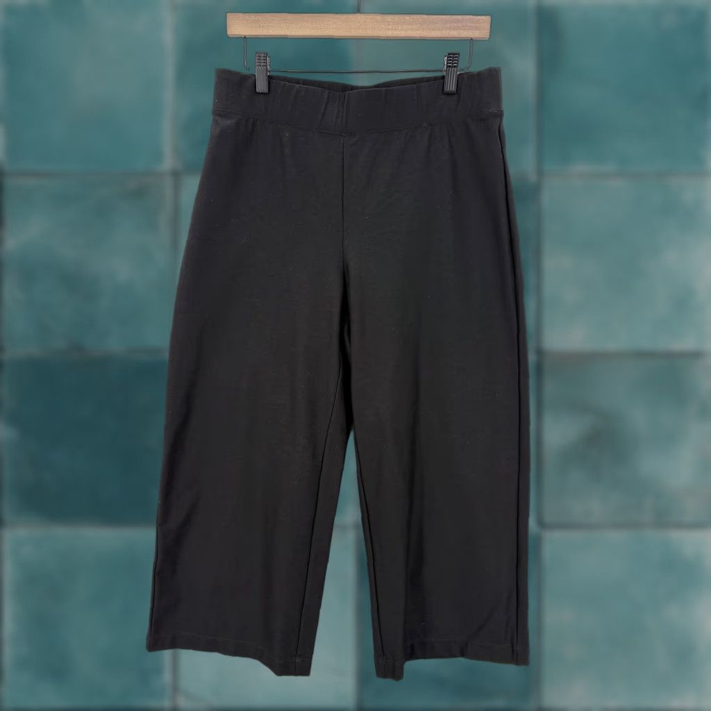 Vintage Chico's Wide Leg Crop Pants Womens Medium Black Pull On Slinky Knit Crepe Size 32" / US 10 / IT 46 - 1 Thumbnail