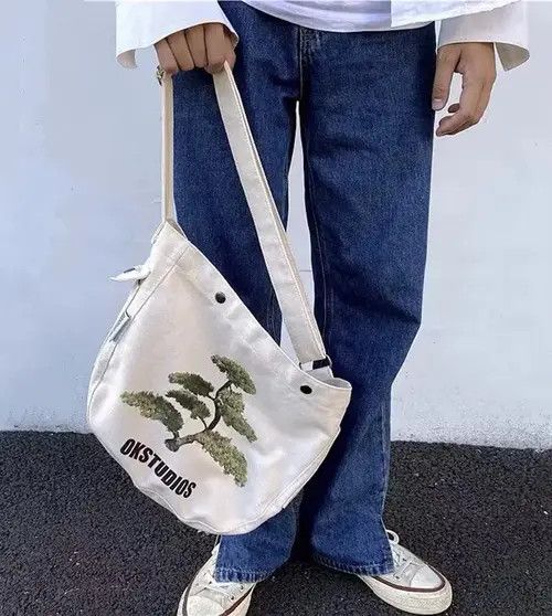 Fashion Shoulder Bag Messenger Bag Aesthetic in Beige, Men's