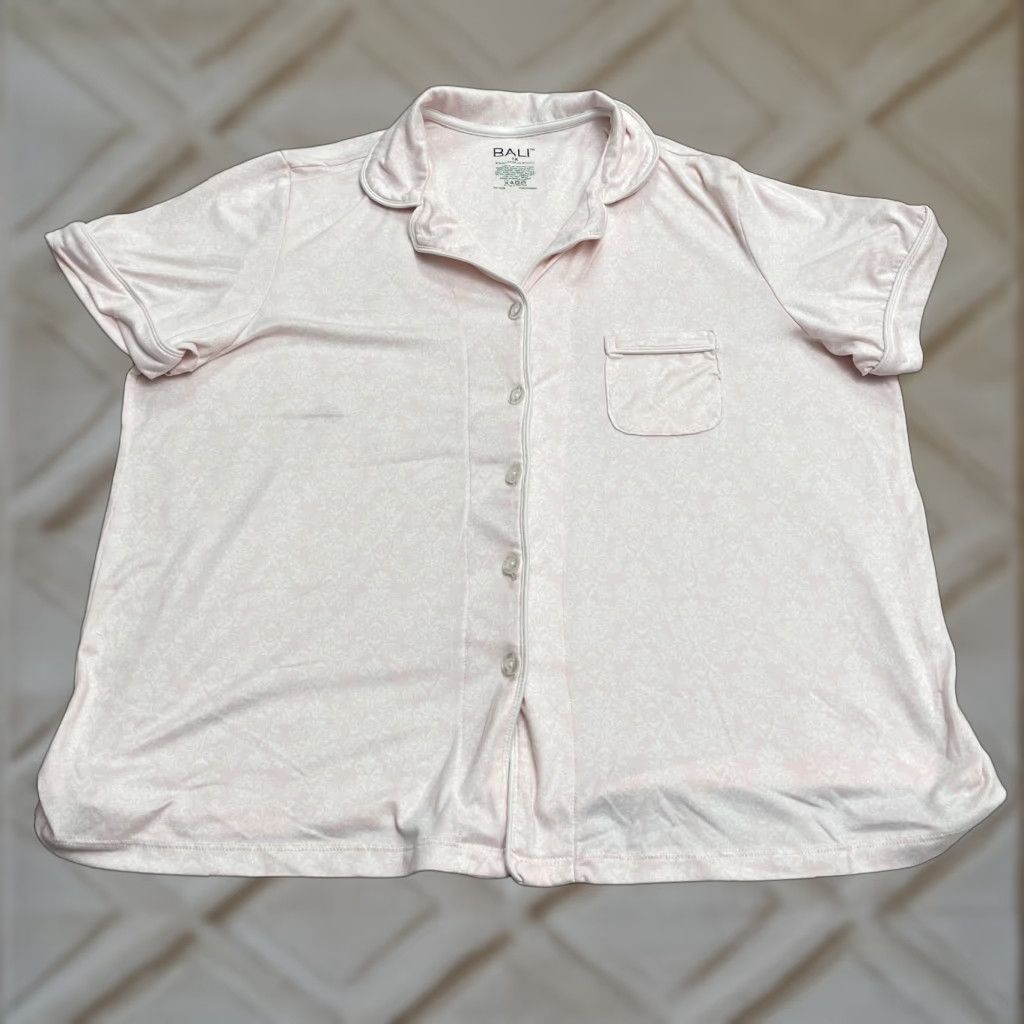 Vintage Bali Pajama Top Womens XL Pink Paisley Short Sleeve Button Down Shirt Size XL / US 12-14 / IT 48-50 - 1 Thumbnail