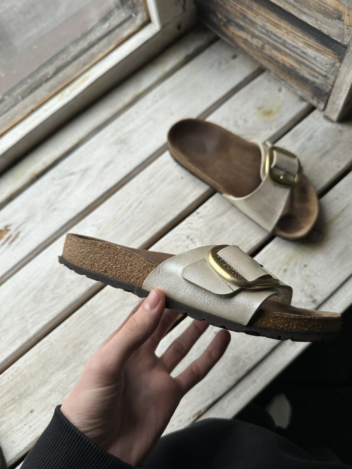 Birkenstock VNTG🚨 Birkenstock metal color Luxe Sandals rare slides Size US 6 / IT 36 - 6 Thumbnail