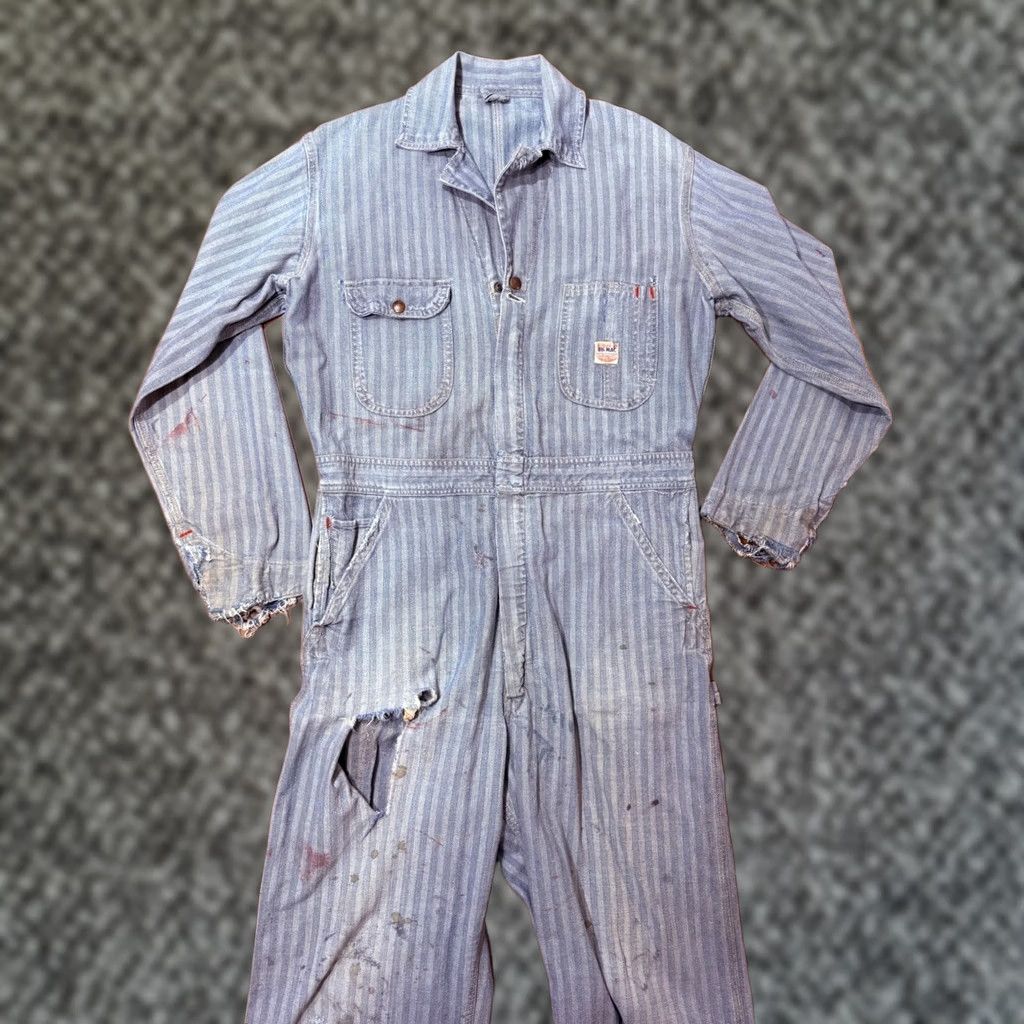 JCPenney Vintage Penneys Big Mac Coverall Mens Cotton Work Striped Sanforized 1940s A4-21 Size US 37 - 1 Thumbnail
