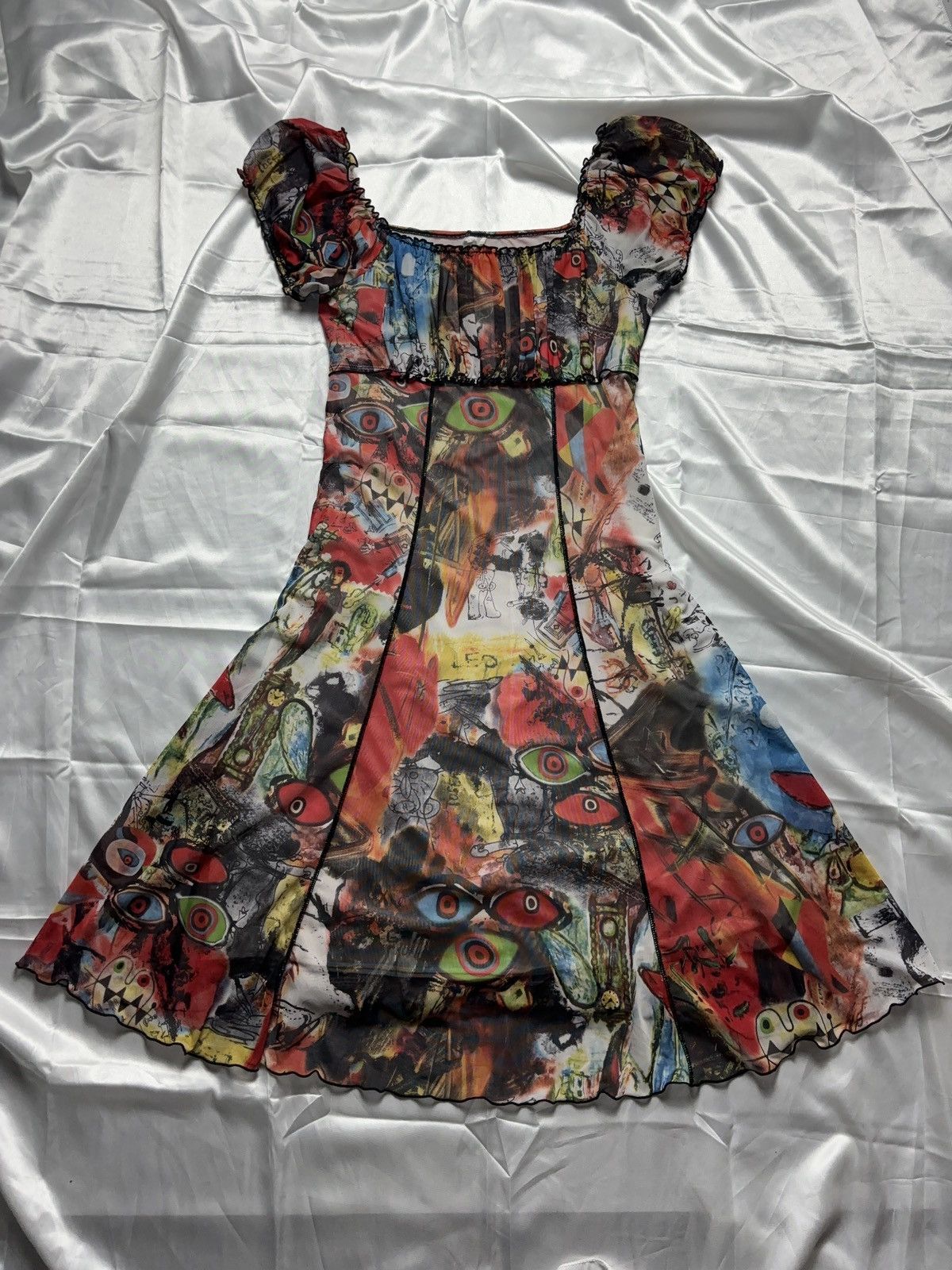 Psychedelic crazy vintage mesh midi dress