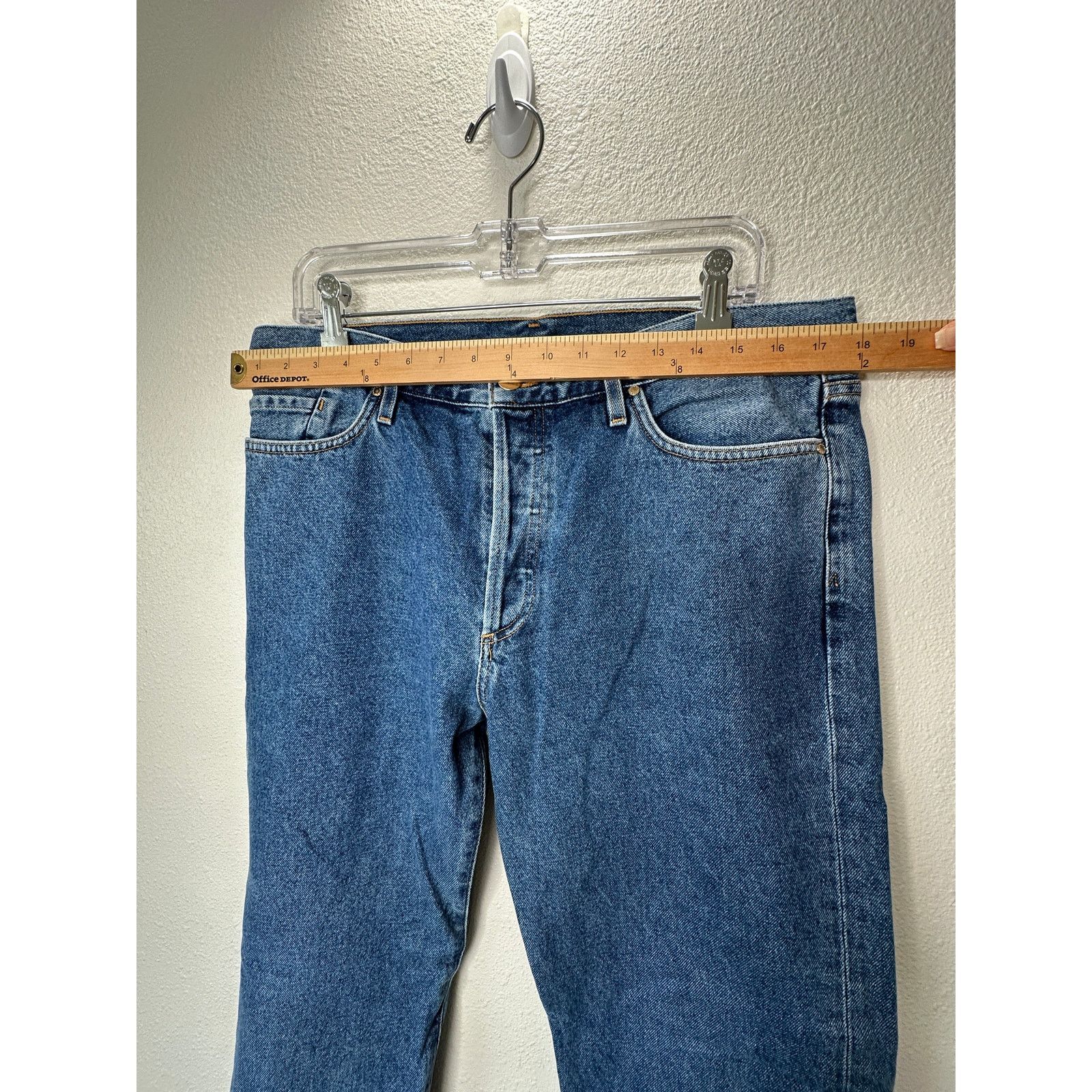 GOLDSIGN Goldsign Gold Button Fly Med Wash Straight Leg Crop Jeans 31 Size 31" - 12 Thumbnail