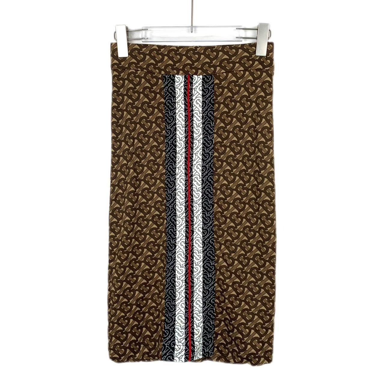 Burberry Brown Monogram Print Pencil Skirt With Striped Deta