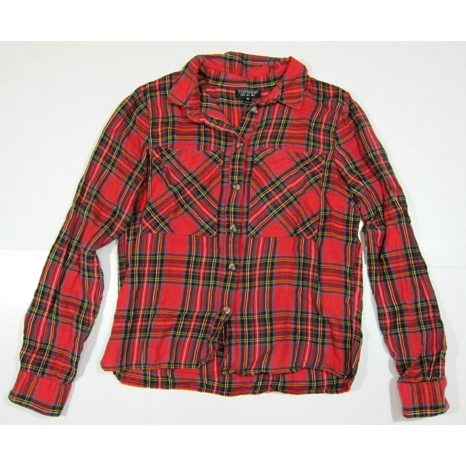Topshop Topshop Cotton Red White Green Button Down Long Sleeve Shirt Blouse Women 2 Size XS / US 0-2 / IT 36-38 - 7 Thumbnail