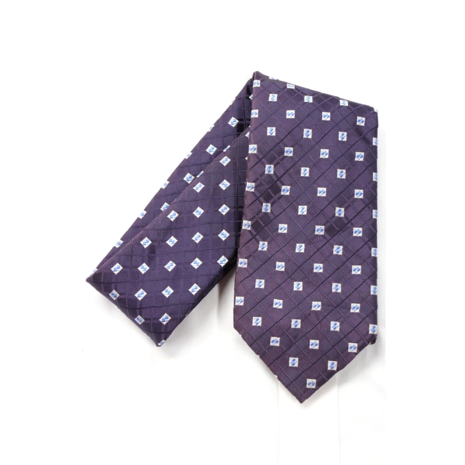 Jos. A. Bank VINTAGE Jos A Bank Silk Necktie Men's Purple Geometric Squares Textured Hand Sewn Size ONE SIZE - 6 Thumbnail