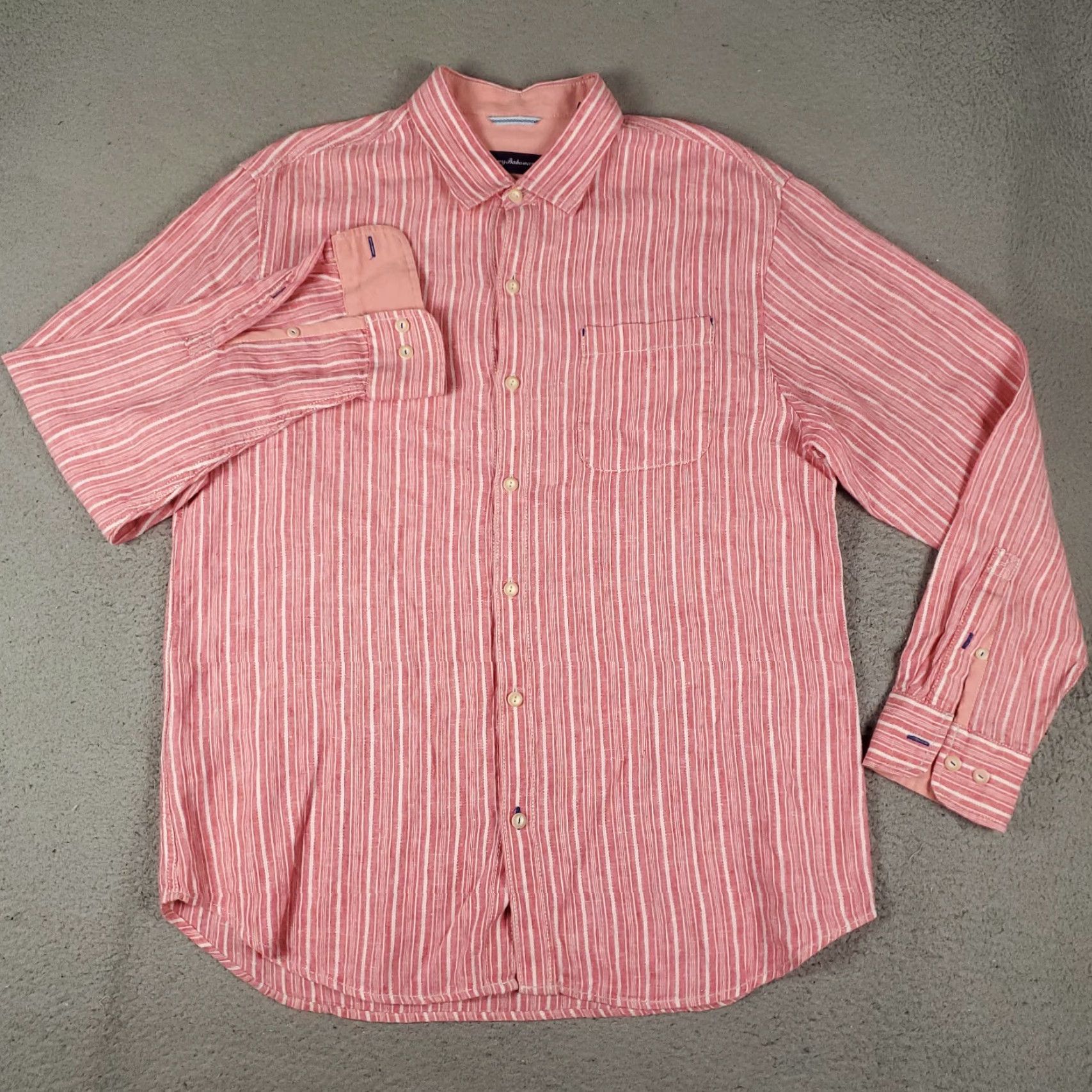 Tommy Bahama Tommy Bahama Shirt Mens Large Pink Striped Linen Button-Up Long Sleeve Size US L / EU 52-54 / 3 - 2 Thumbnail