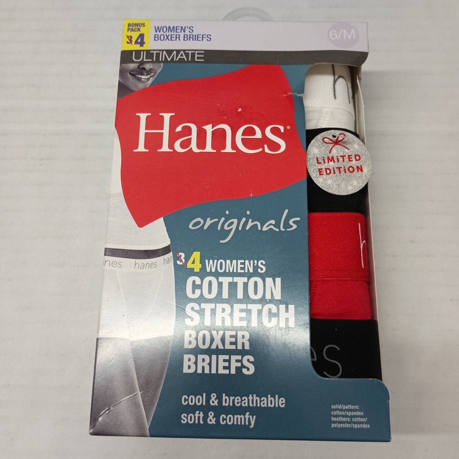Hanes Women’s Hanes 4 Pk Ultimate Stretch Boxer Briefs Size 6/M Size ONE SIZE - 1 Thumbnail