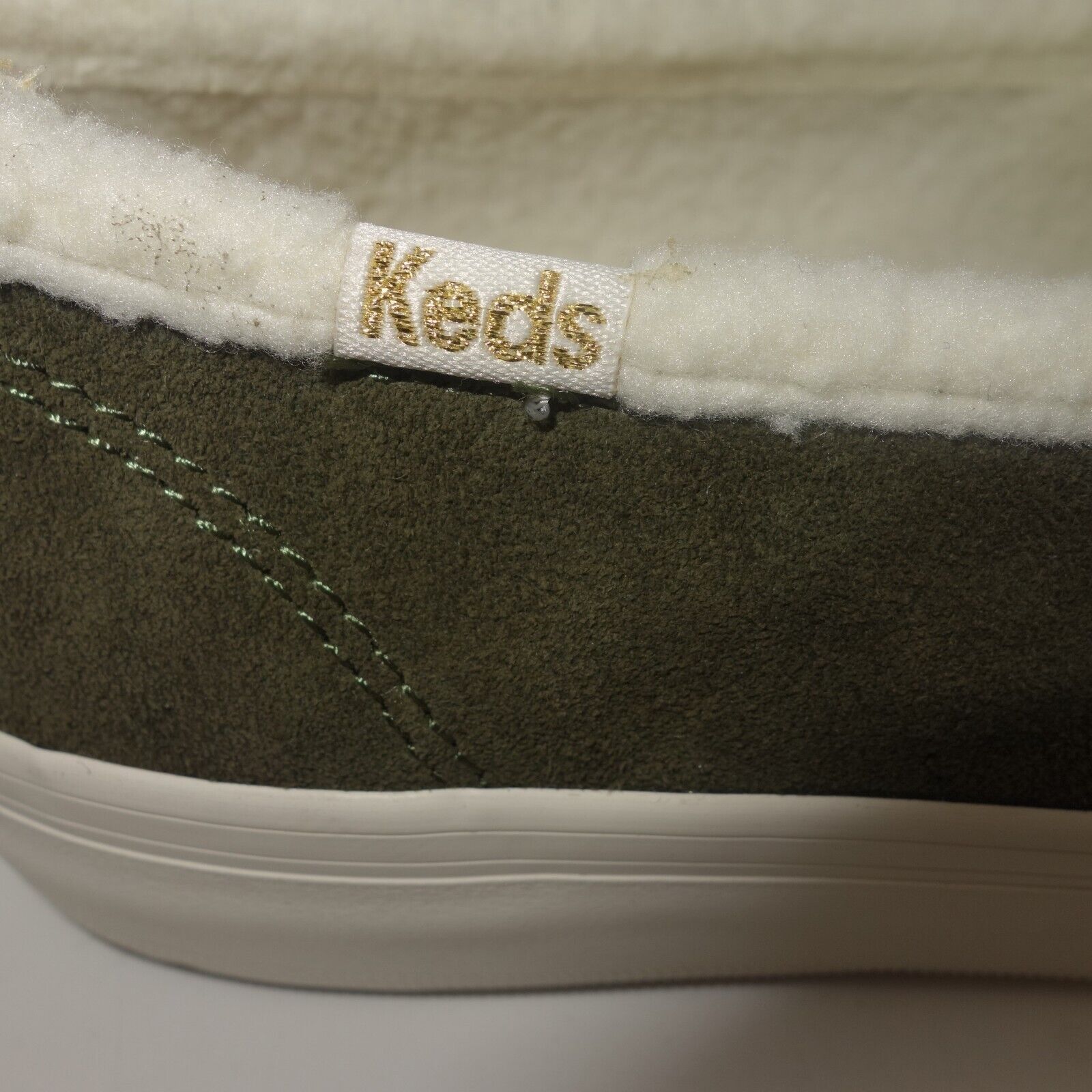Keds NEW Keds Double Decker Suede Shearling Slip On Forest Olive Size US 5.5 / IT 35.5 - 3 Thumbnail