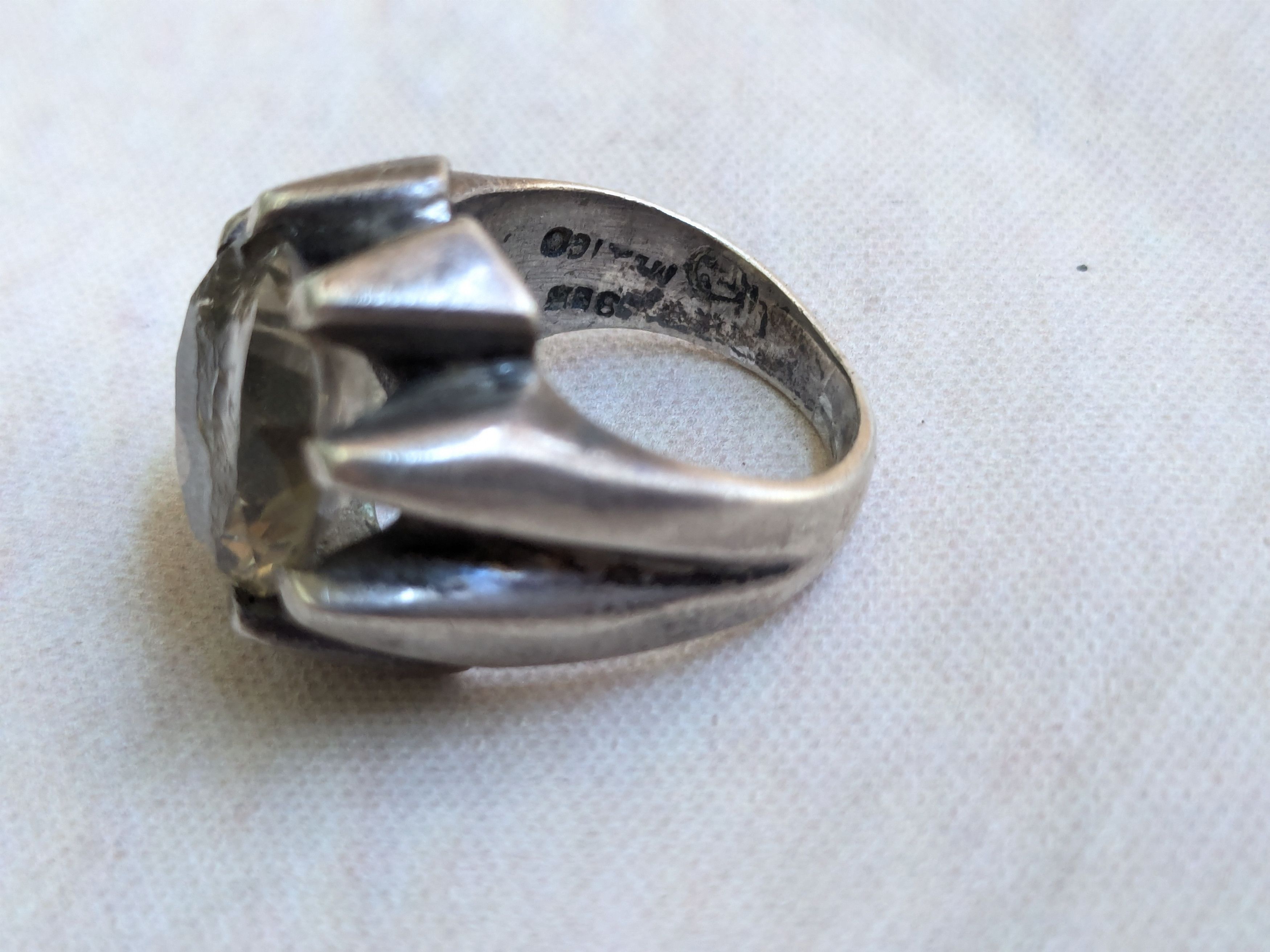 Jewelry Vintage Sterling Silver Ring Quartz Mexico Round Size ONE SIZE - 11 Thumbnail