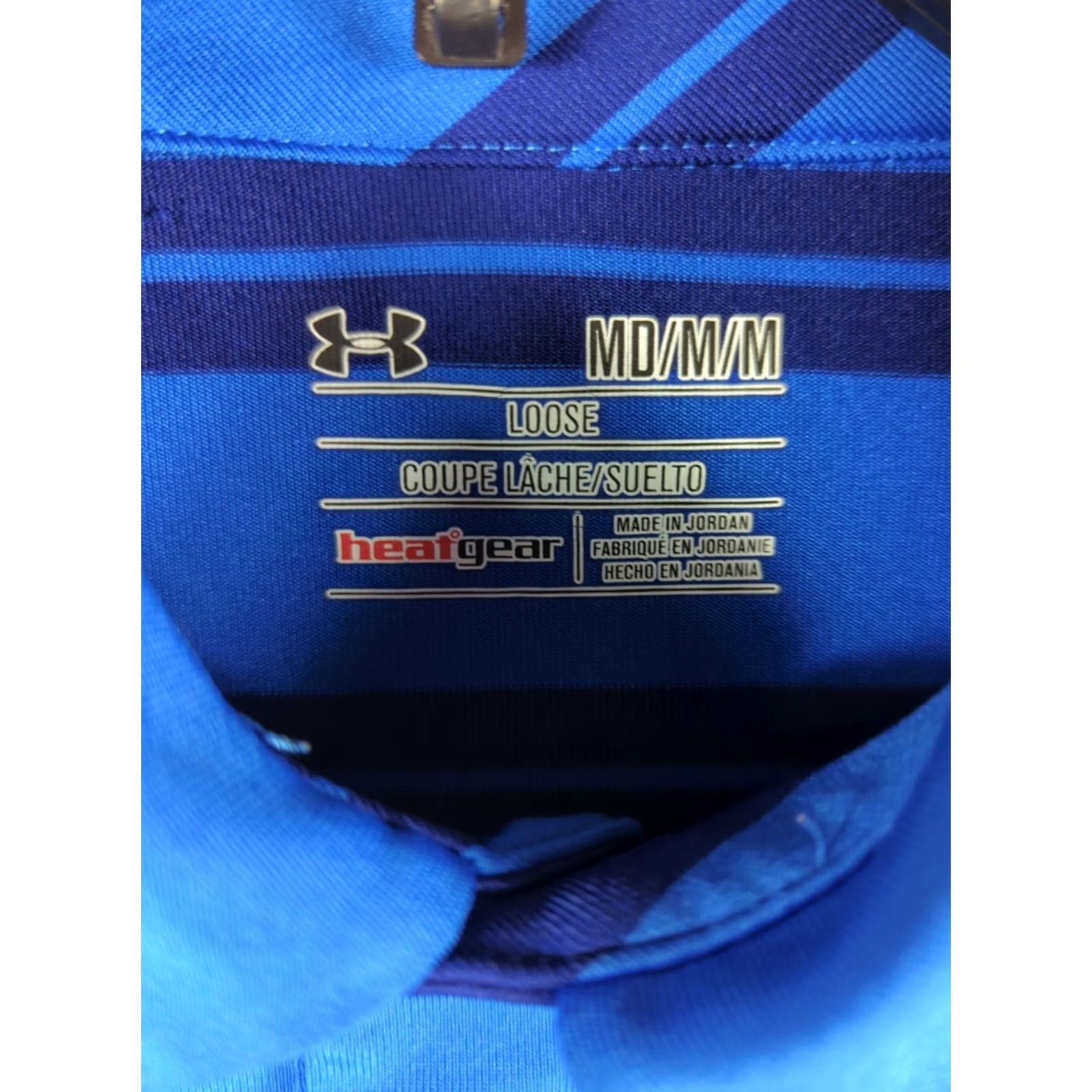 Under Armour Under Armour HeatGear Polo Shirt Blue Striped Short Sleeve Mens Medium Golf Regular Fit - 40 Chest | Polyester Blend Size US M / EU 48-50 / 2 - 4 Thumbnail