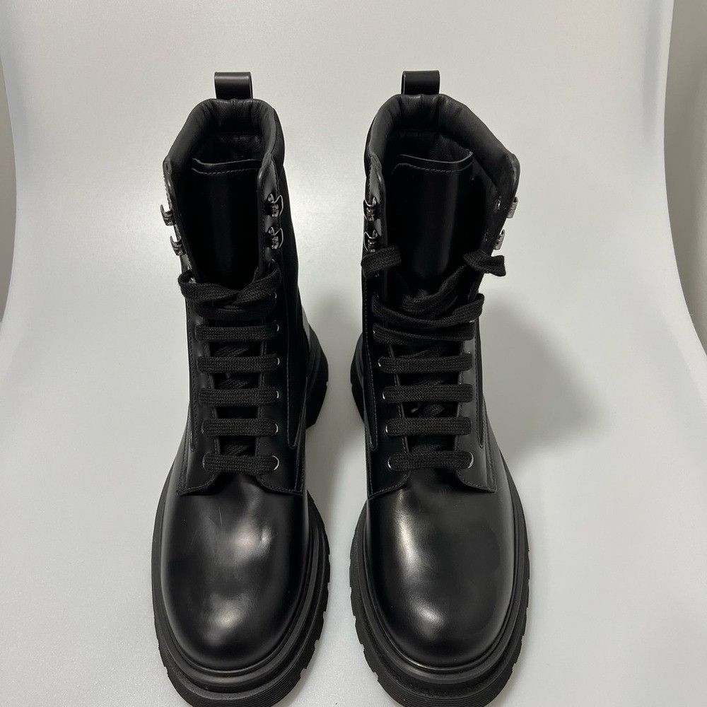 Prada Prada 40 Logo Leather & Nylon Lug-Sole Combat Boots Black Me Size US 8 / EU 41 - 3 Thumbnail