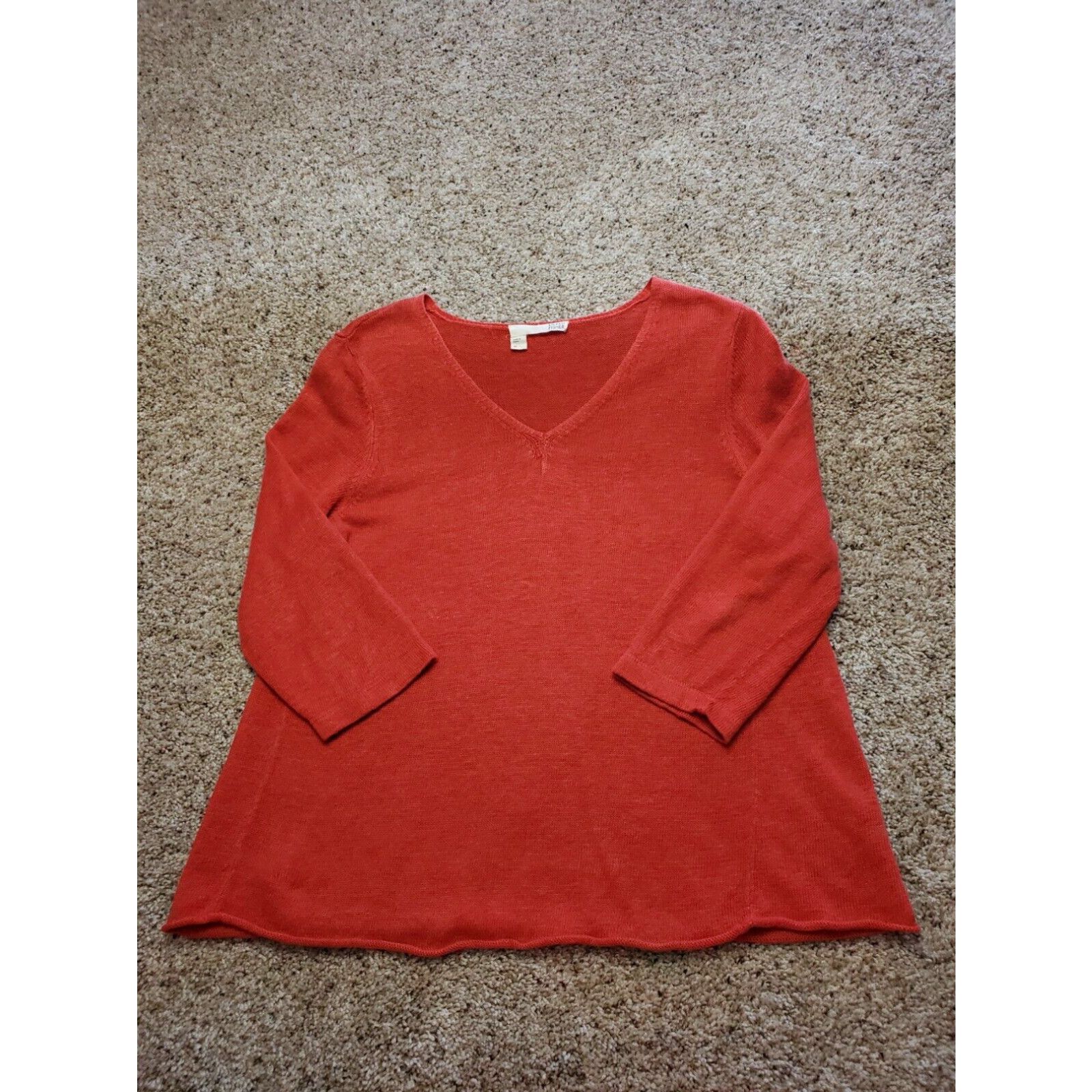 Eileen Fisher retailer Red V-Neck Merino Wool Tunic Sweater Medium