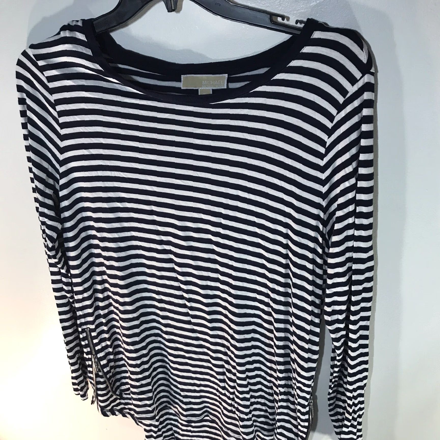 Michael Kors Michael Kors Women's XL Navy White Striped Tunic Top Long Sleeve Zipper Blouse Casual Business Size XL / US 12-14 / IT 48-50 - 3 Thumbnail