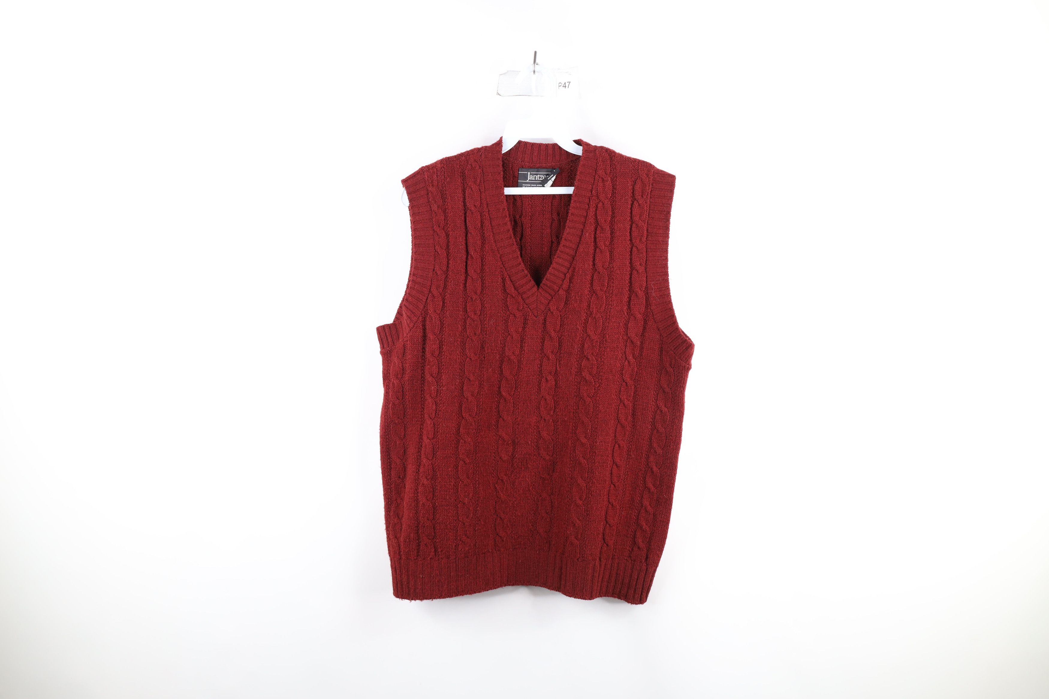 Vintage 60s 70s Streetwear Knit V-Neck Sweater Vest Red USA