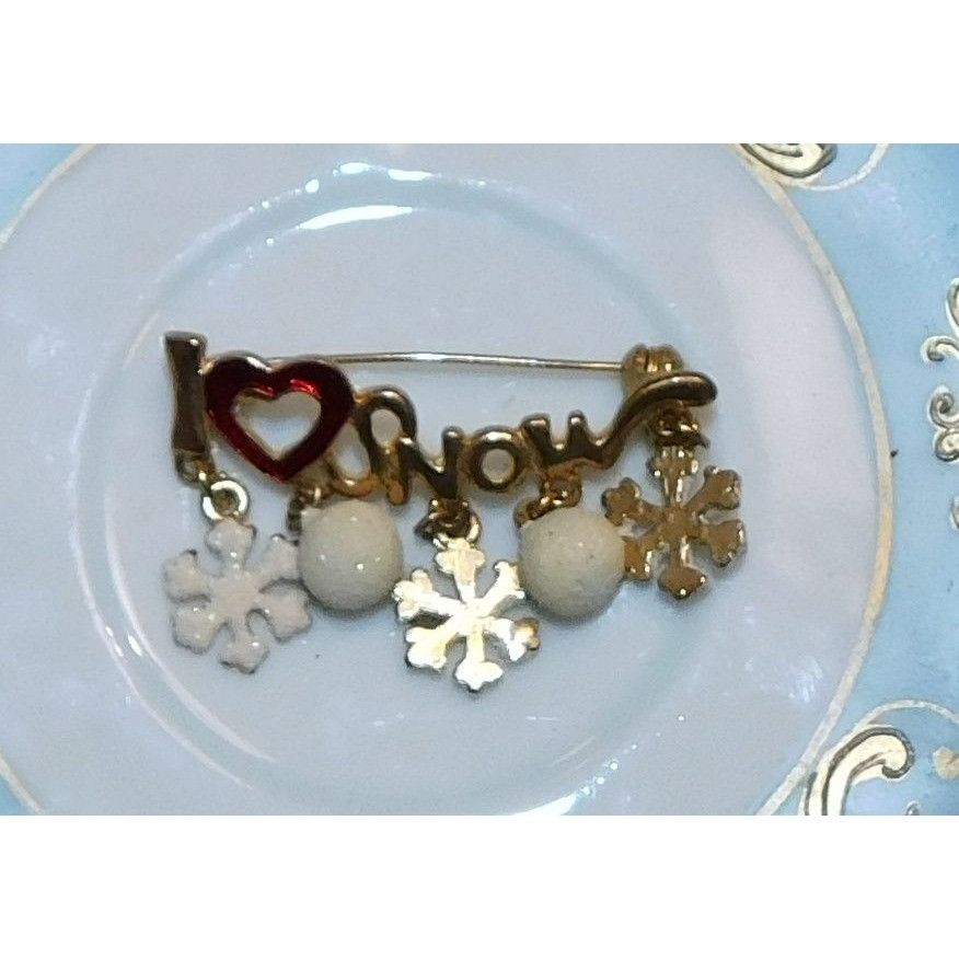 Other Vintage I Love Snow Holiday Brooch With Snowflake Charms Size ONE SIZE - 2 Thumbnail