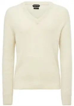 Tom Ford o1loc1c0724 TFK100 V-Neck Sweater in White Size US XL / EU 56 / 4 - 3 Thumbnail