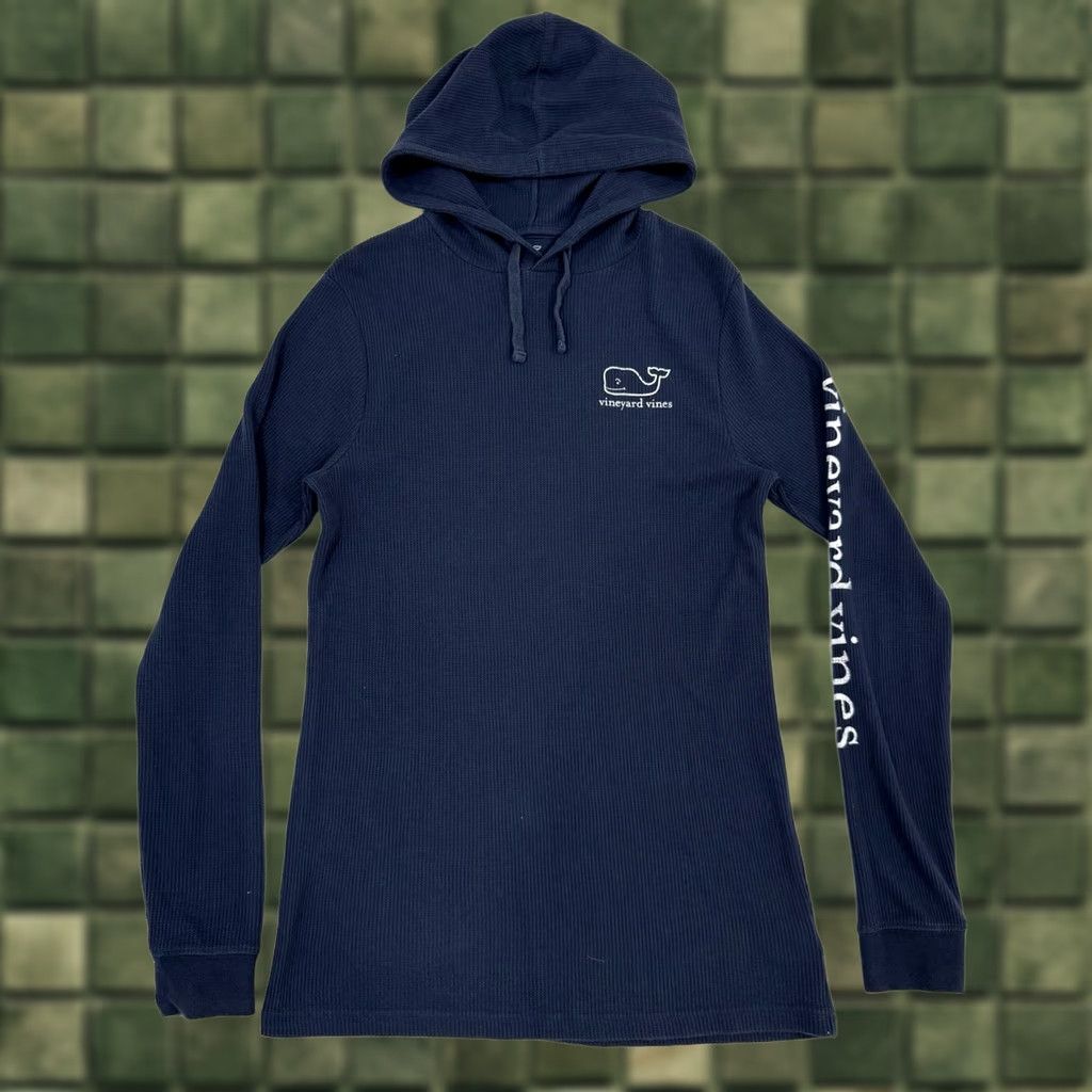 Vineyard Vines Vineyard Vines Women's Hoodie XS Navy Blue Thermal Waffle Knit Pullover Logo Fall Winter Size XS / US 0-2 / IT 36-38 - 1 Thumbnail
