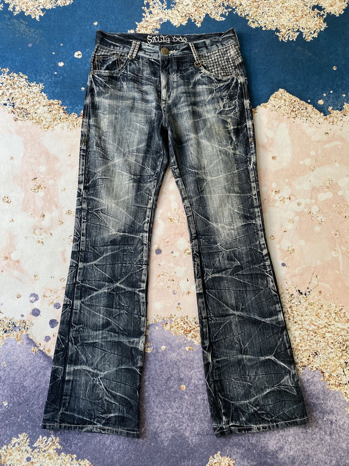If Six Was Nine × Japanese Brand × Tornado Mart 2000s - Salty Dog Claws Mark Buckle Back Flare Denim Size US 32 / EU 48 - 4 Thumbnail