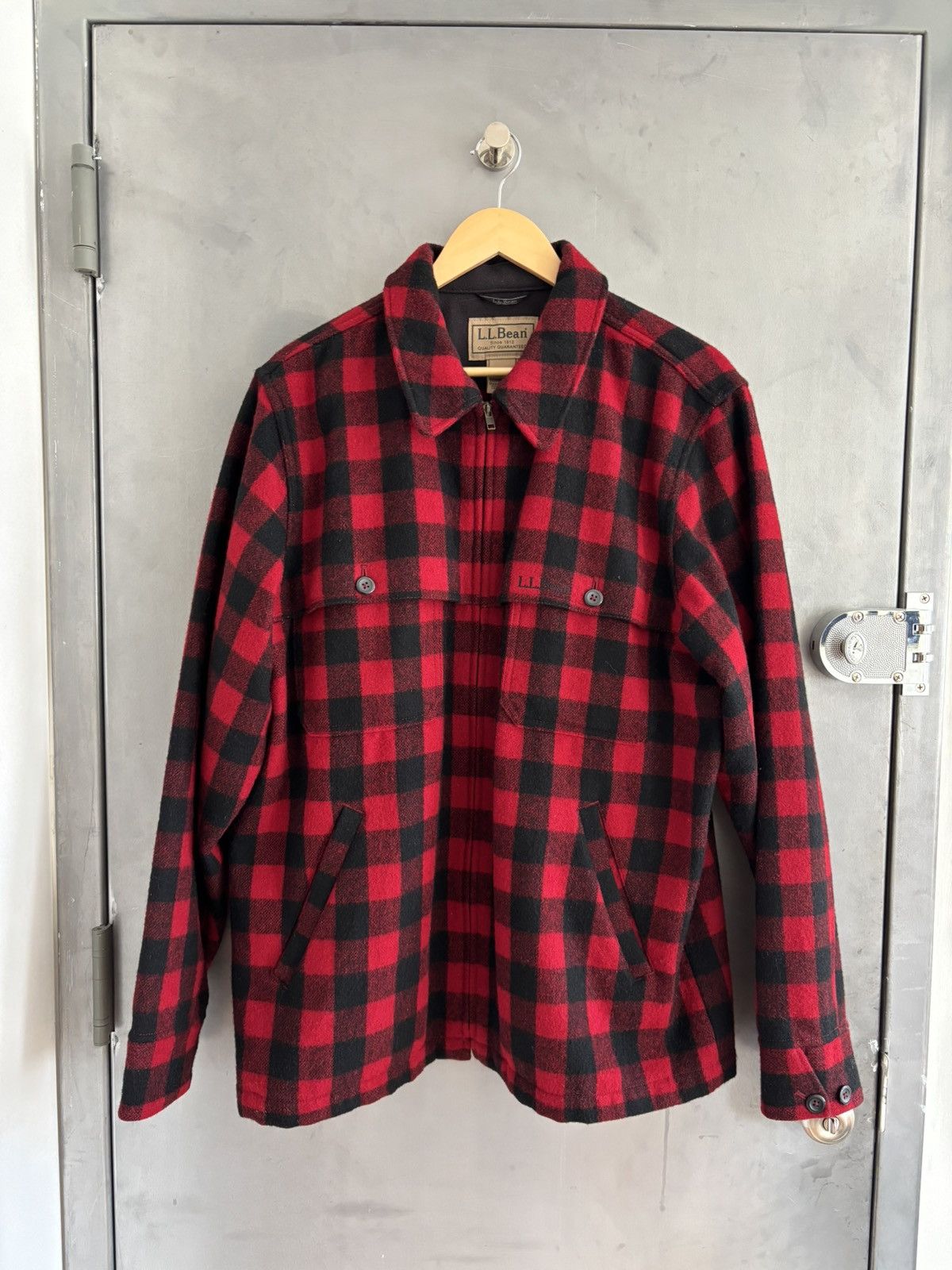 L.L. Bean LL Bean red checker wool zip up jacket Size US L / EU 52-54 / 3 - 1 Thumbnail