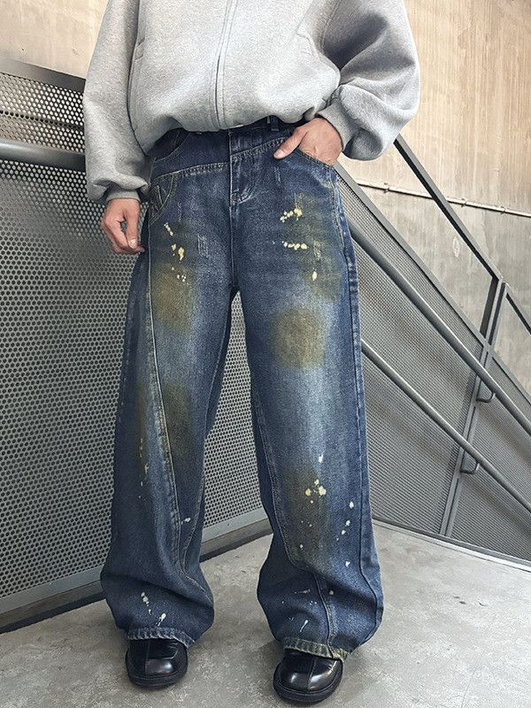 Japanese Brand Retro loose dirty dyed splashed ink jeans Size US 32 / EU 48 - 5 Thumbnail