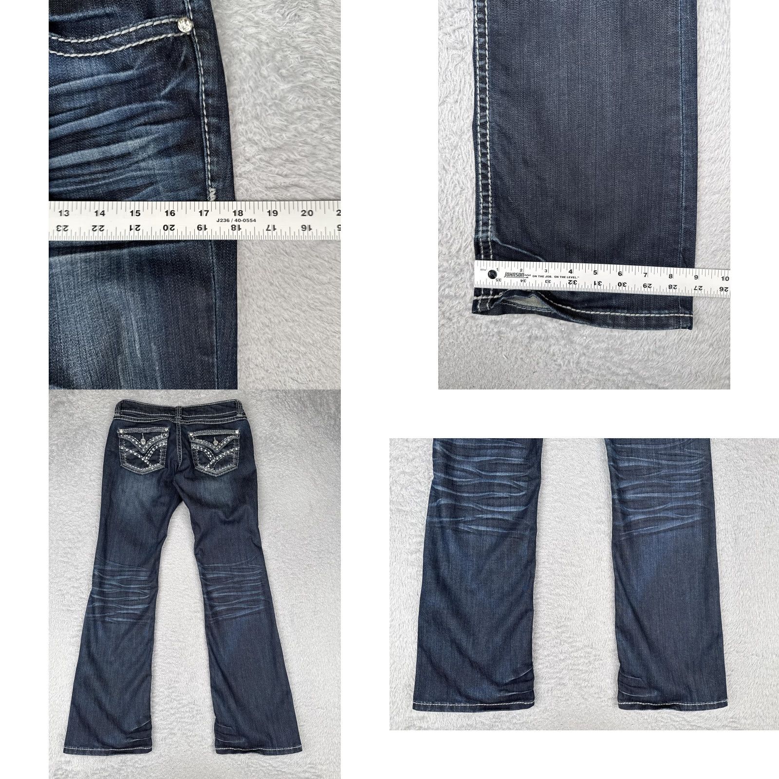 Denime Women Embellished Jeans Blue 28x30 Low Rise Bootcut Rhinestone Flap Pocket Denim Size 28" / US 6 / IT 42 - 9 Thumbnail