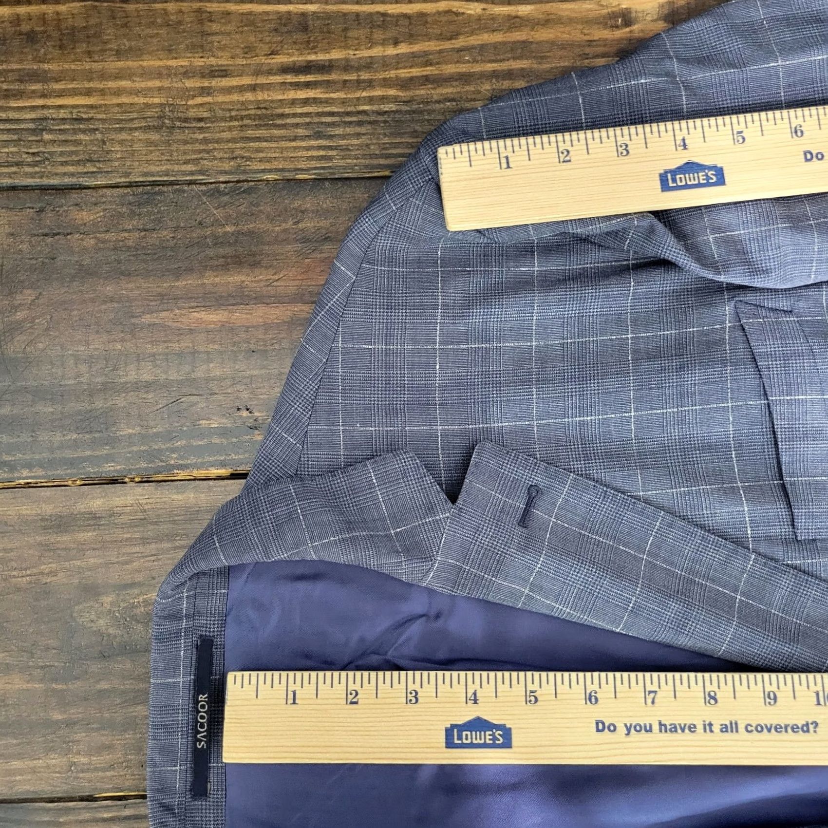 Vintage Sacoor Brothers Sport Coat Blazer Mens 48R Blue Plaid Wool Stretch Two Button Size 48R - 4 Thumbnail