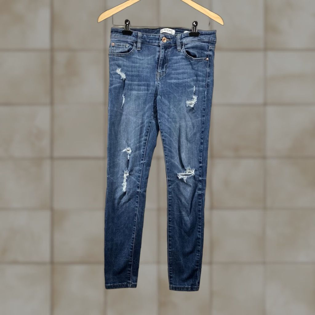 Guess GUESS Skinny Jeans Women 28 Blue Denim Mid Rise Distressed Zip Fly 5-Pocket Curvy Classic Modern Size 28" / US 6 / IT 42 - 1 Thumbnail