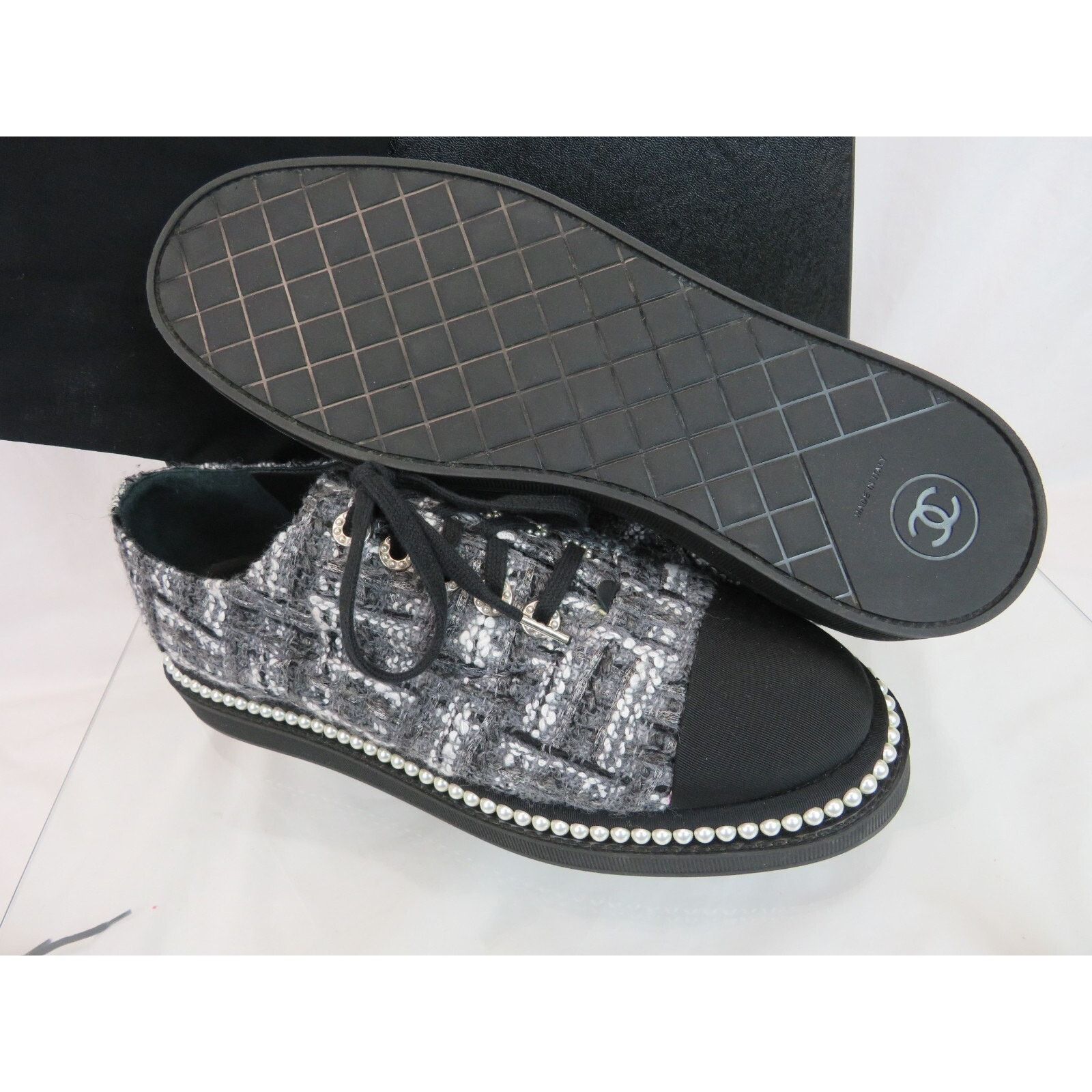 Chanel CHANEL G32357 GRAY TWEED CC LOGO PEARLS FLATS OXFORDS 41.5 Size US 11.5 / IT 41.5 - 8 Thumbnail
