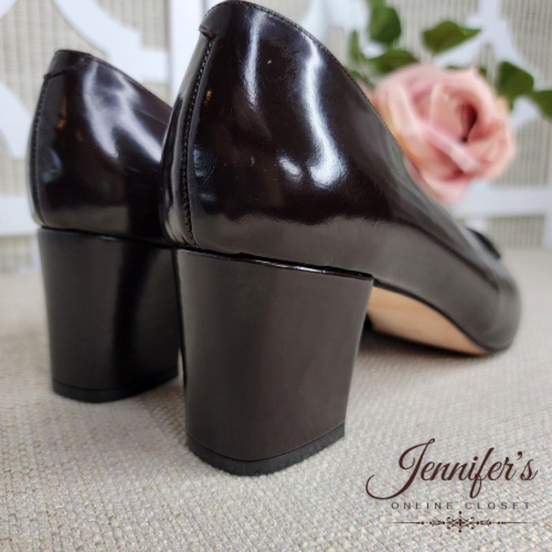 Lord & Taylor Lord & Taylor Brown Patent Leather Buckle Block Heel Pumps Size US 9.5 / IT 39.5 - 10 Thumbnail