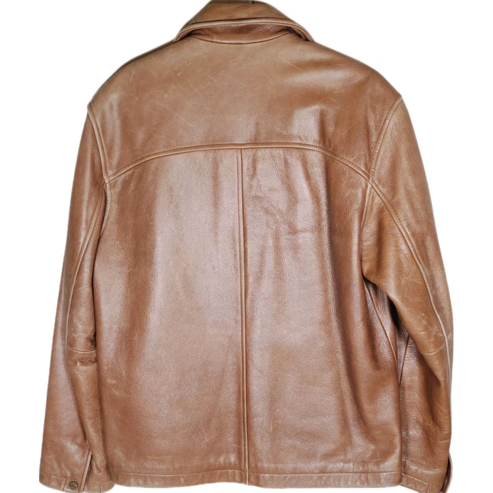 Guess VINTAGE GUESS Leather Bomber / Motorcycle Jacket Men’s S Brown Heavyweight Lined Full Zip Size US S / EU 44-46 / 1 - 2 Thumbnail