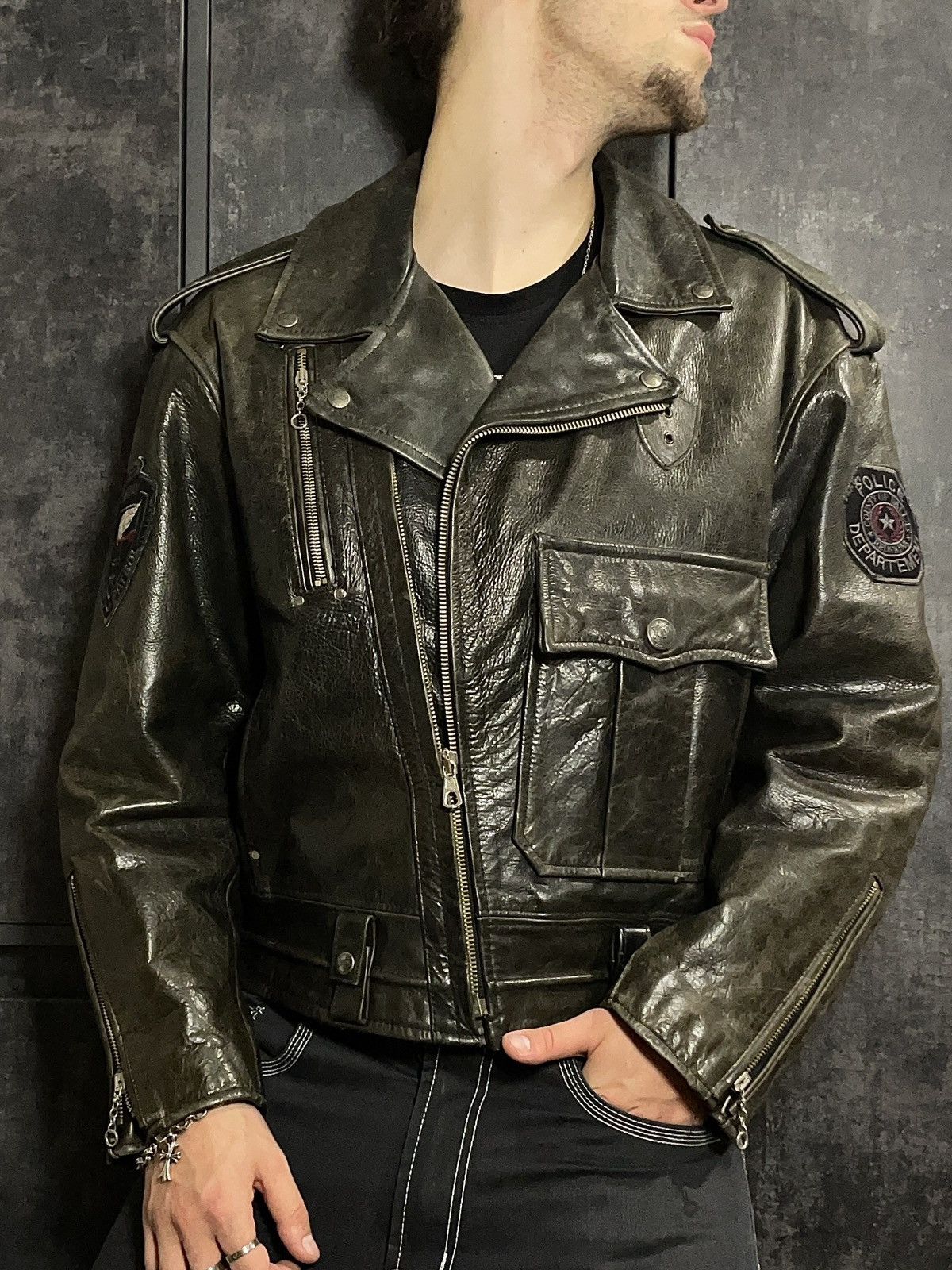 Crazy Vintage Redskins Cropped Leather Jacket Polizei Avirex